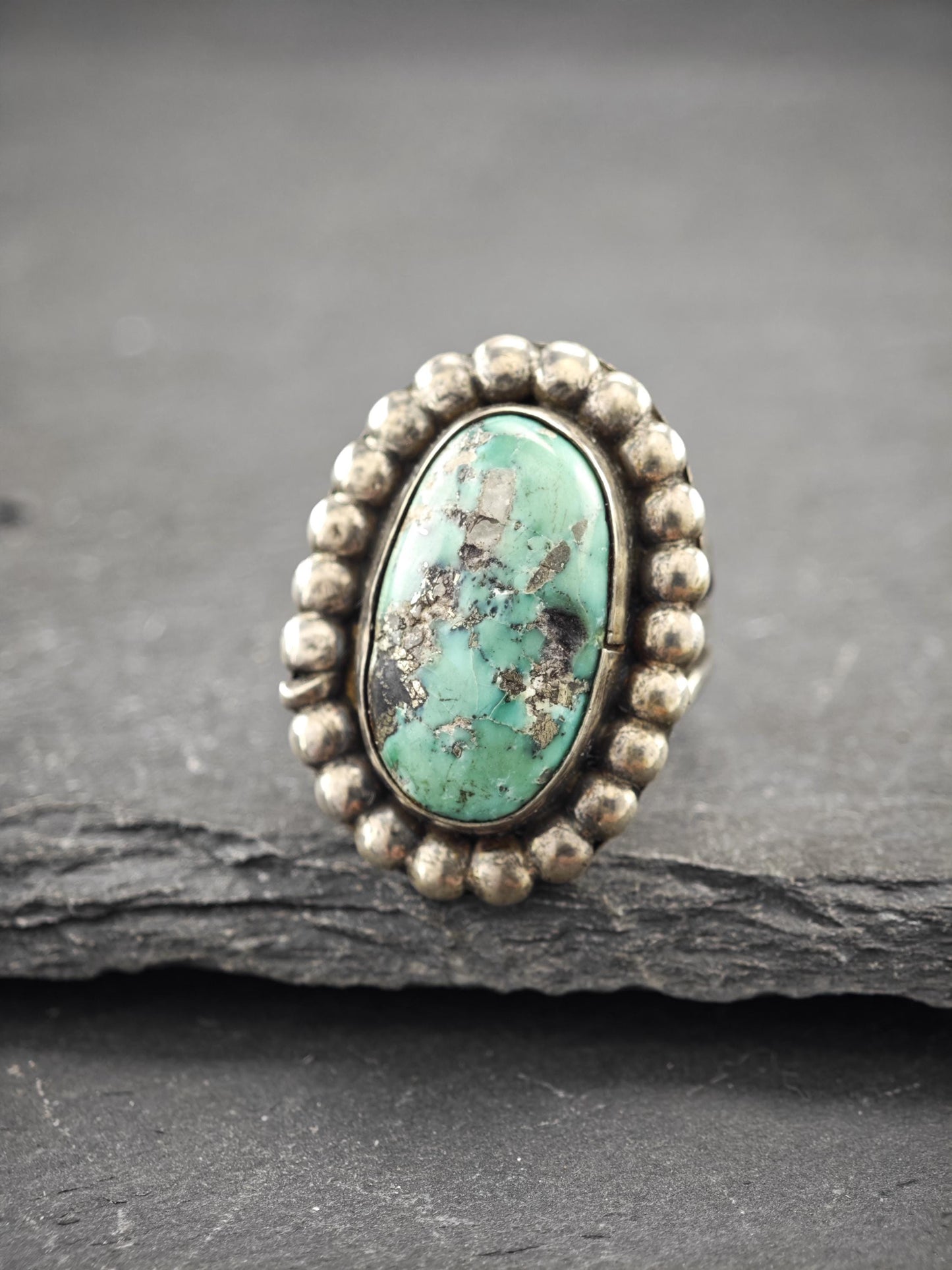 Vintage Southwest Ring Turquoise Sterling Silver Size 7 3/4