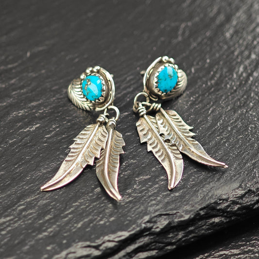 Southwest Turquoise Floral Sterling Silver Dangle Earrings