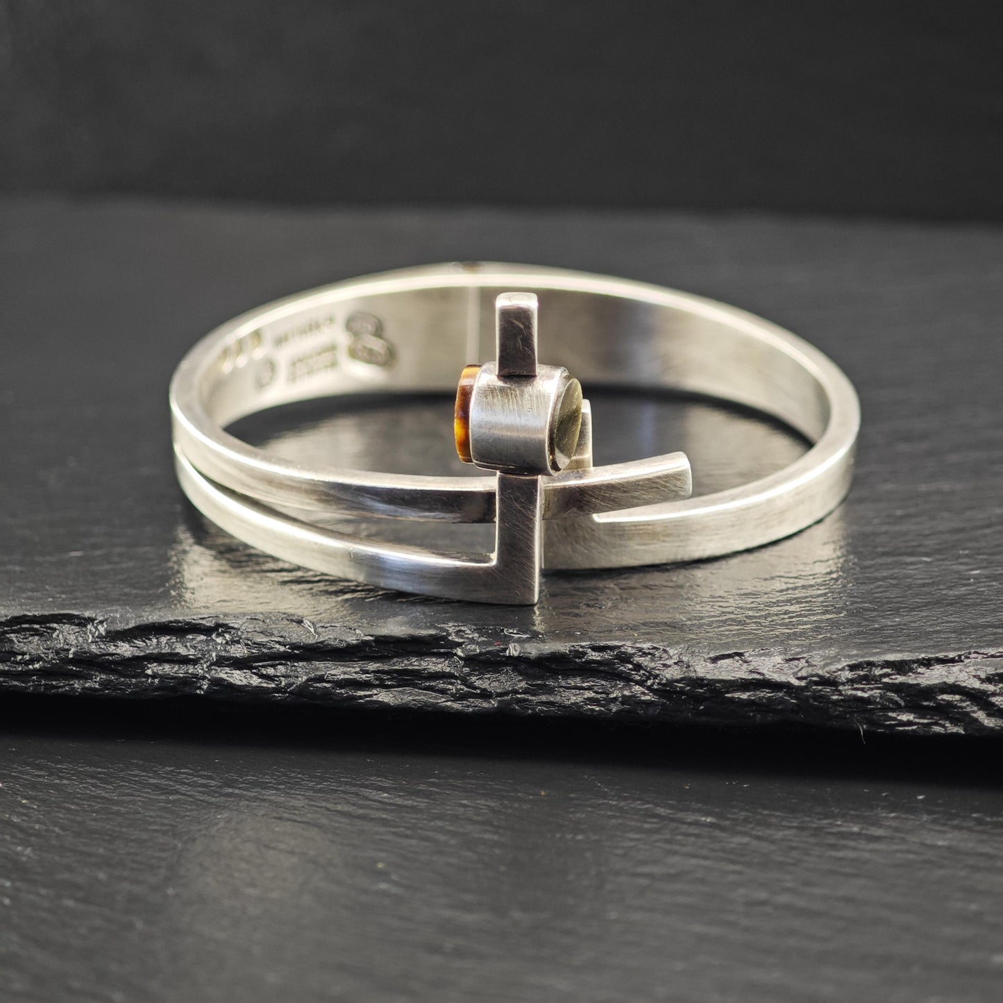 Sigi Taxco Sterling Silver Bangle Bracelet, Abstract Revolving Stone