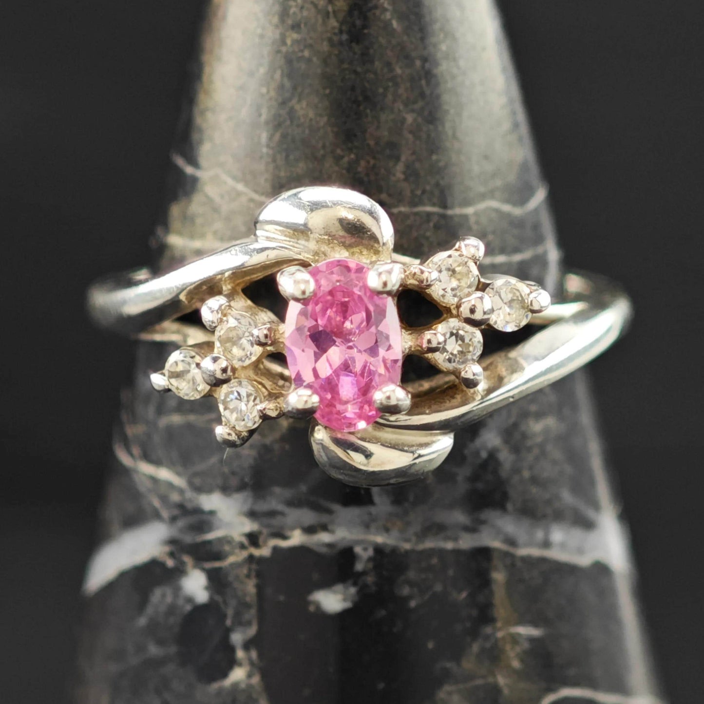 Silver Ring Pink Gemstone Sterling Size 6 3/4 R6185