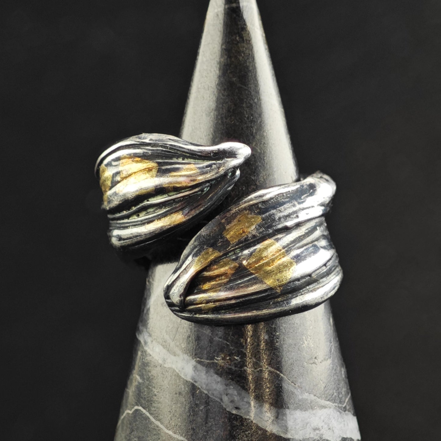 Unique Studio Artist Gold Accent Bypass Sterling silver Ring Sz 6.5 R6558