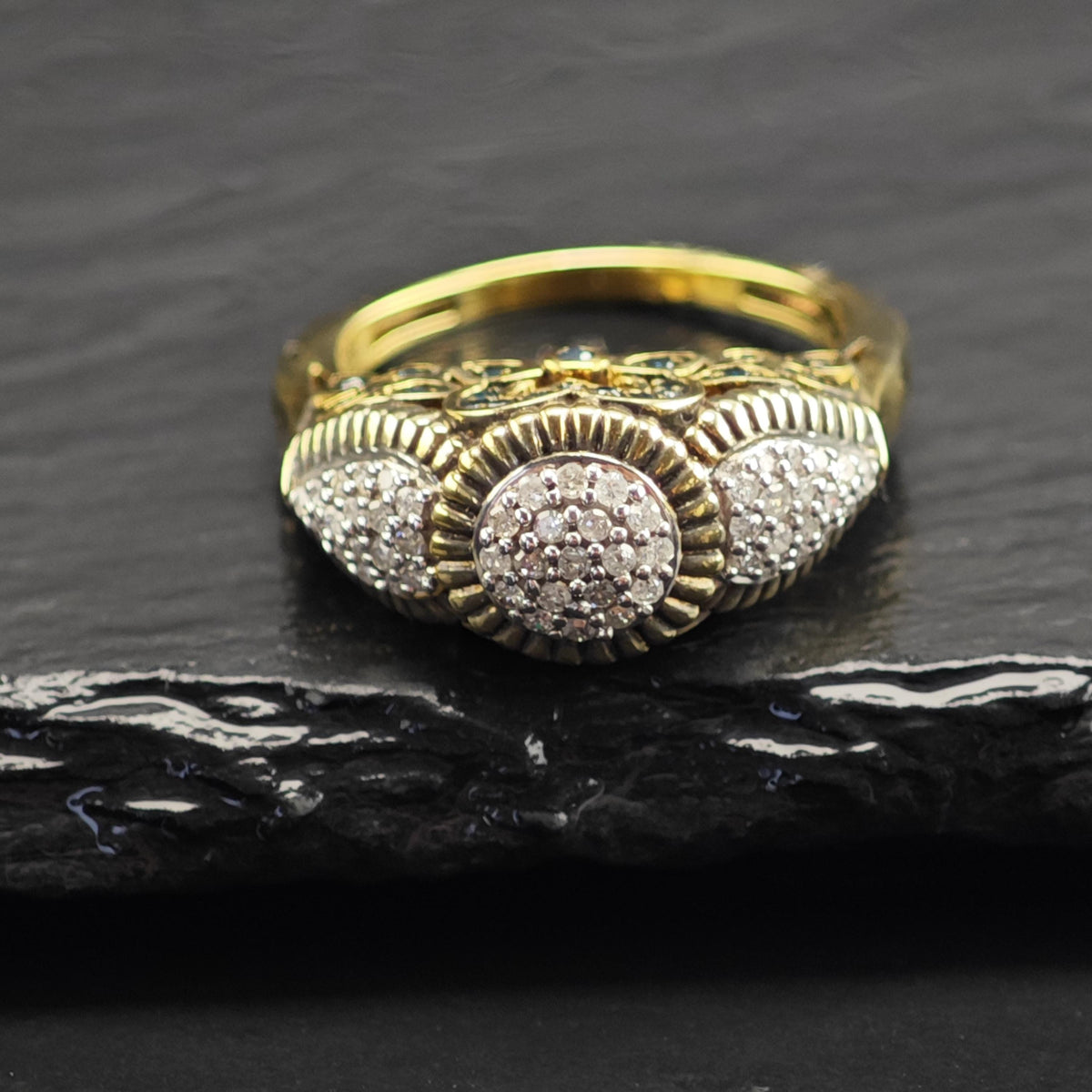 Diamond Cluster Gold-Plated Sterling Silver Ring Sz 8 R6737