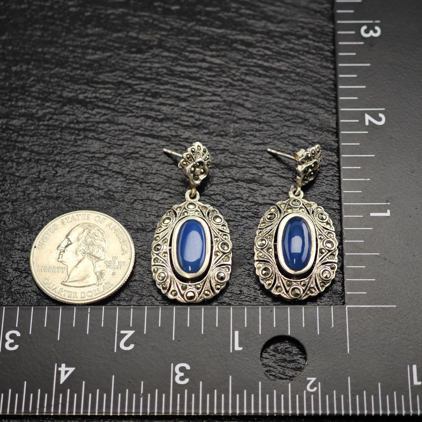 Art Deco Style Marcasite Oval Stud/Dangle Sterling Silver Earrings ER3182