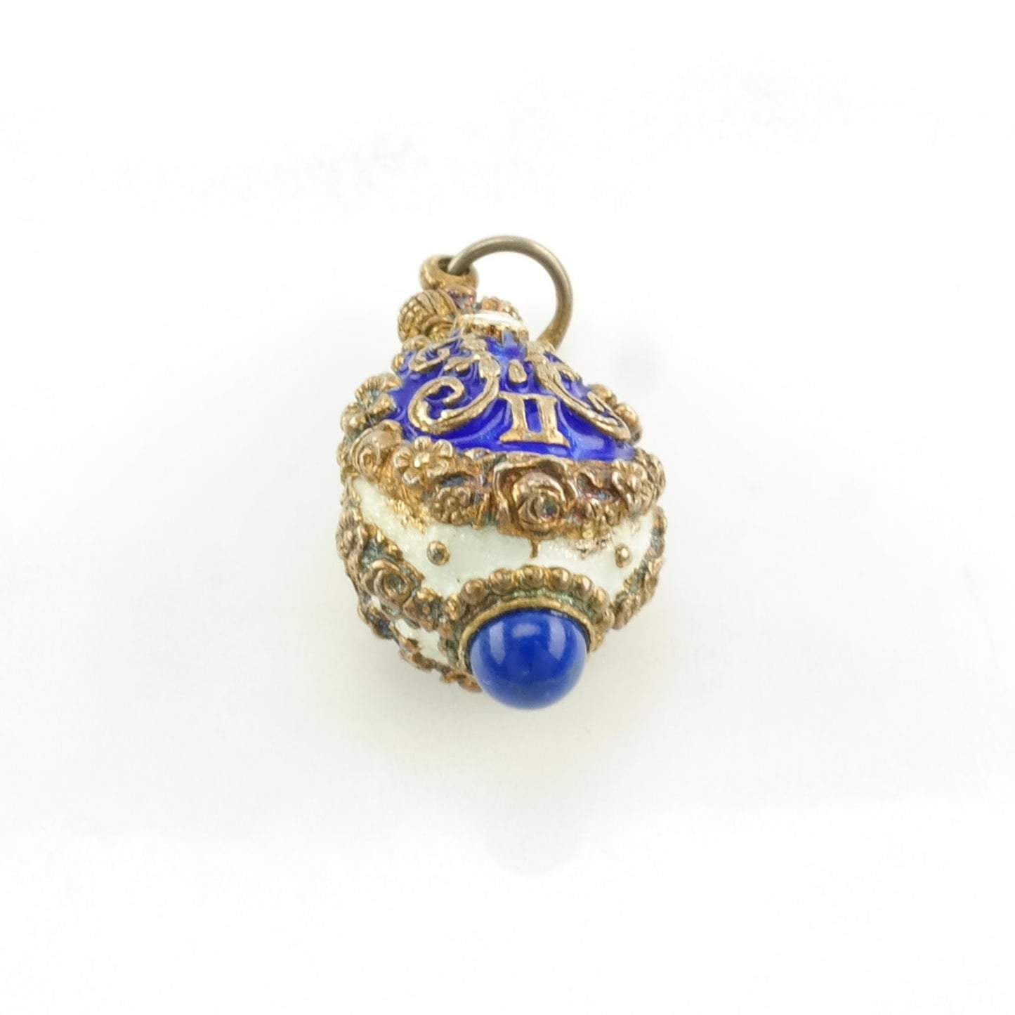 Vintage Lapis Lazuli, Enamel Egg, Tsar Peter the II Sterling Silver Pendant