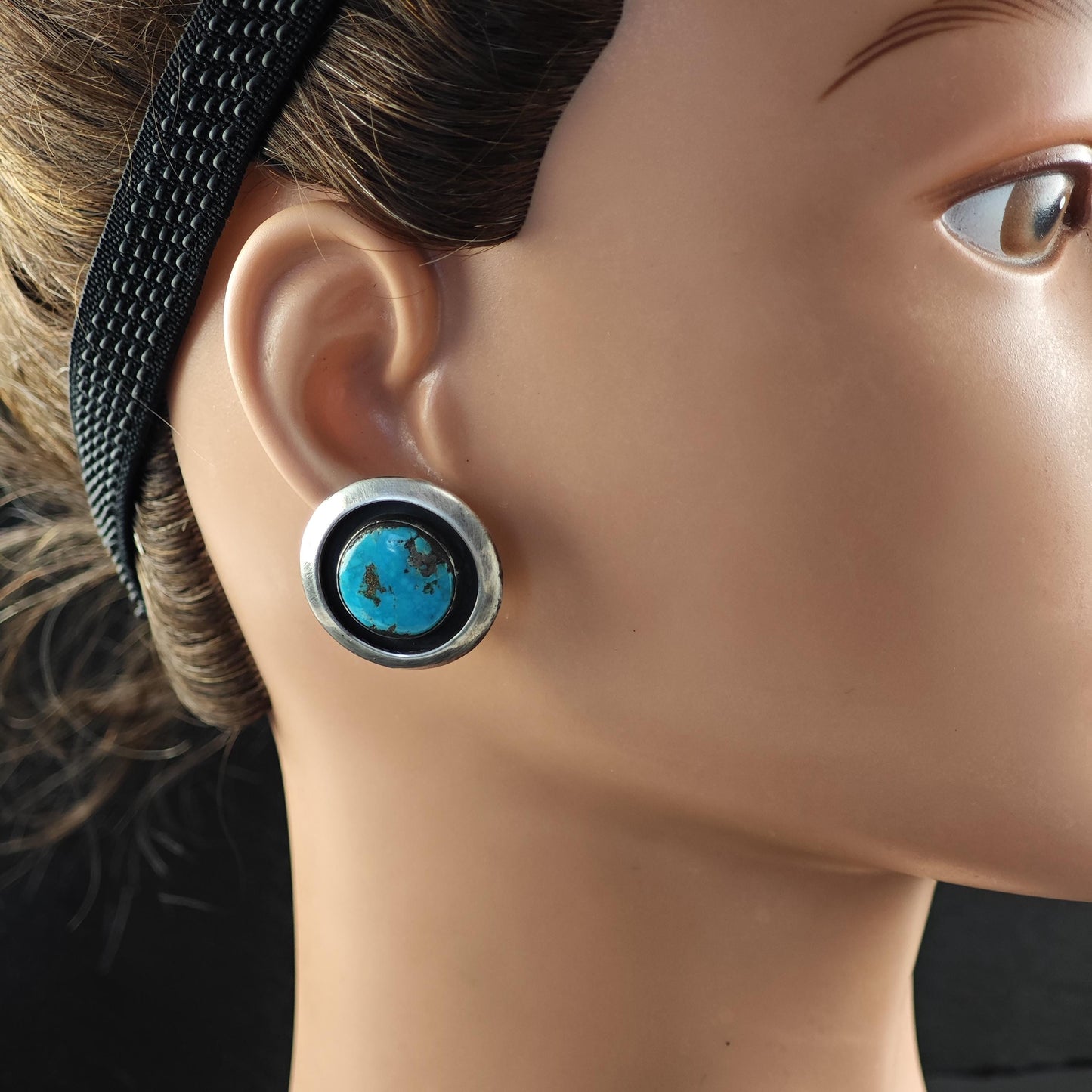 Native American Blue Turquoise, Shadowbox Clip On Earrings Sterling Silver