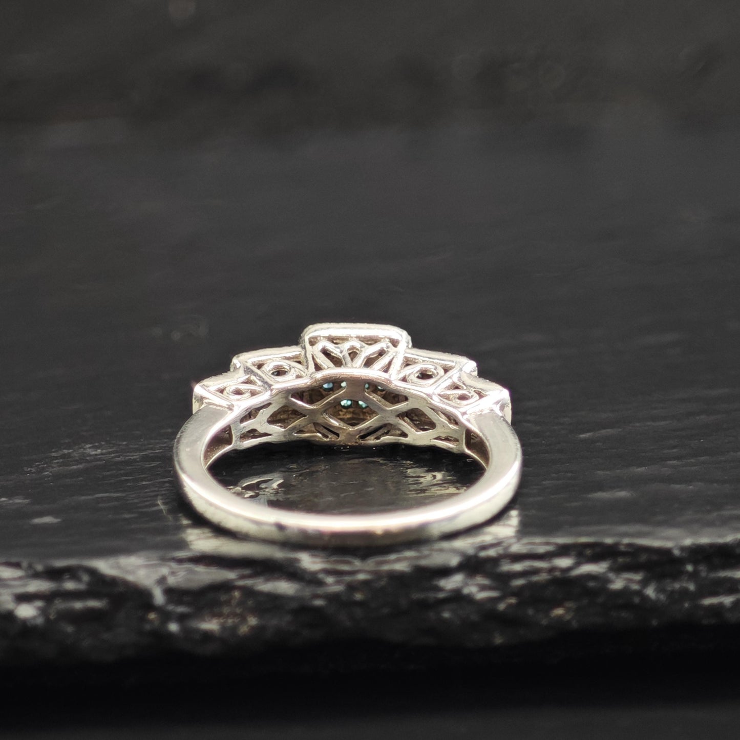Blue Diamond Square Design Sterling Silver Sz Ring 9 R6604