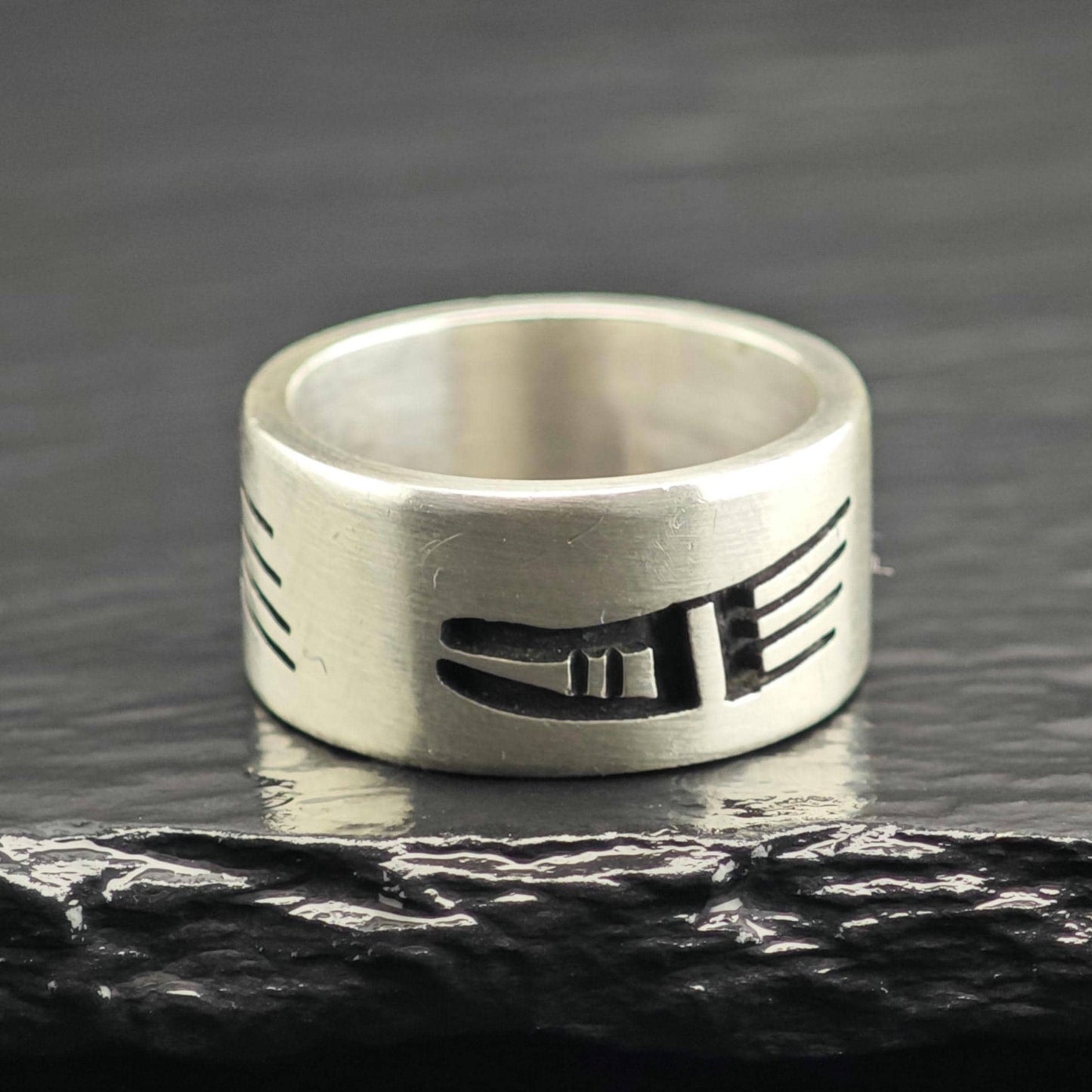 Hopi Bear Overlay Band Sterling Silver Ring Sz 5 3/4 R6691