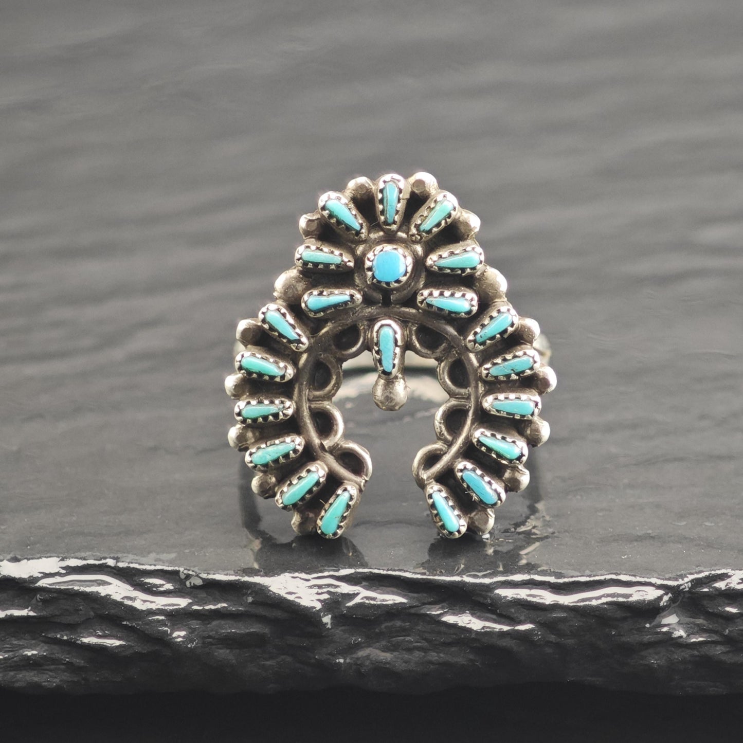 Vintage Zuni Needle Point Turquoise Naja Sterling Silver Ring Sz 6 R6667