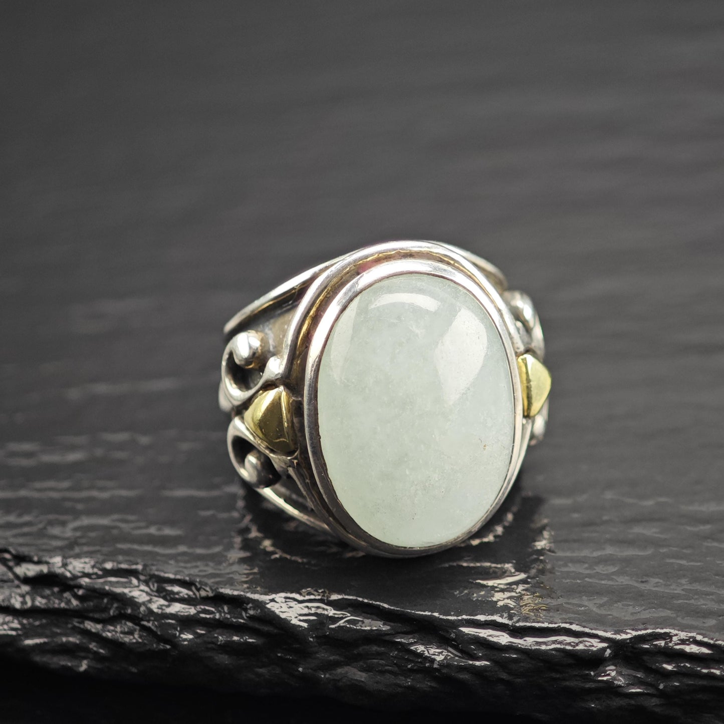 BJC Aquamarine Cabochon 18K Gold Accent Sterling Silver Ring Sz 5 1/4 R6690