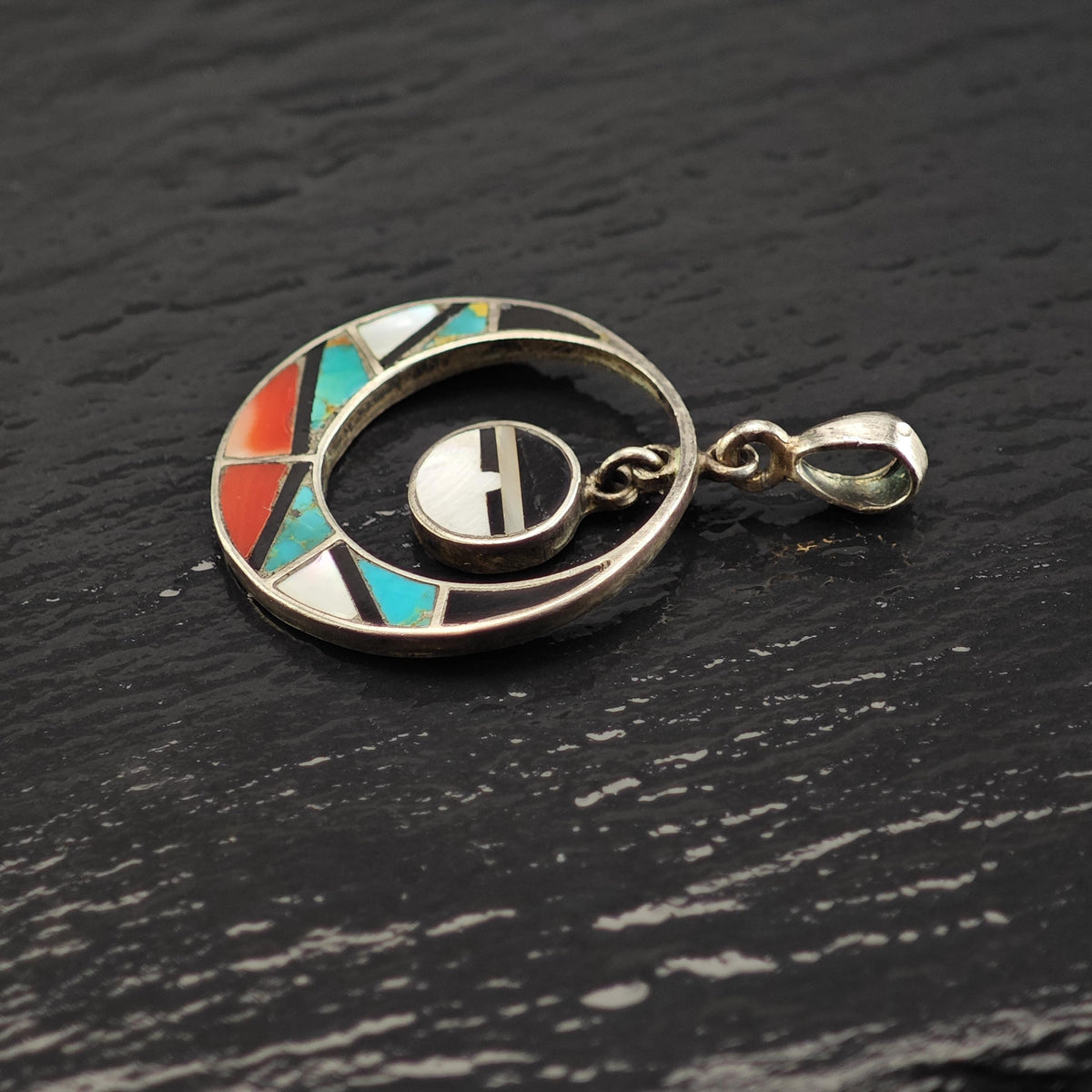 Native American Sunface Multistone Inlay Sterling Silver Pendant P3163