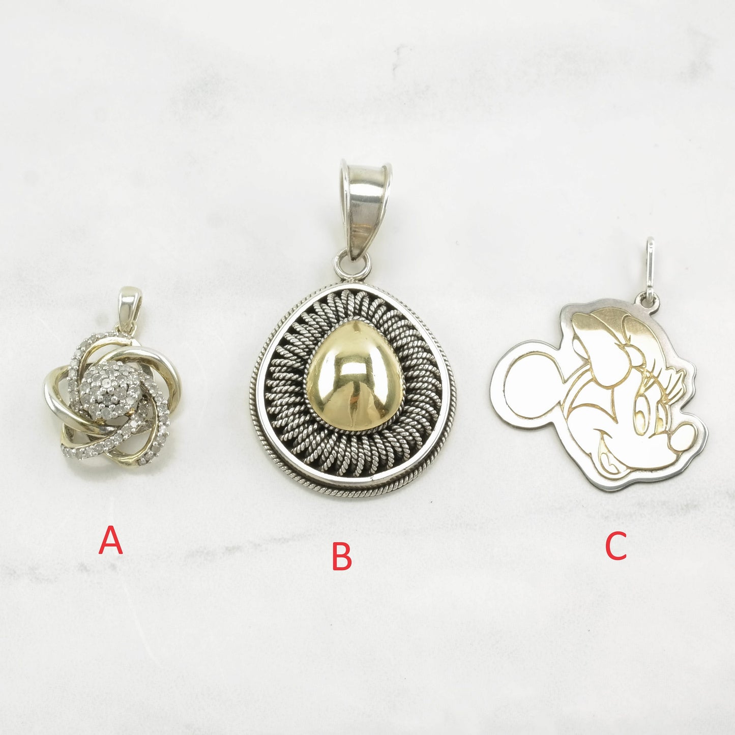 Vintage Diamond, Two Tone Minnie Mouse Sterling Silver Pendant