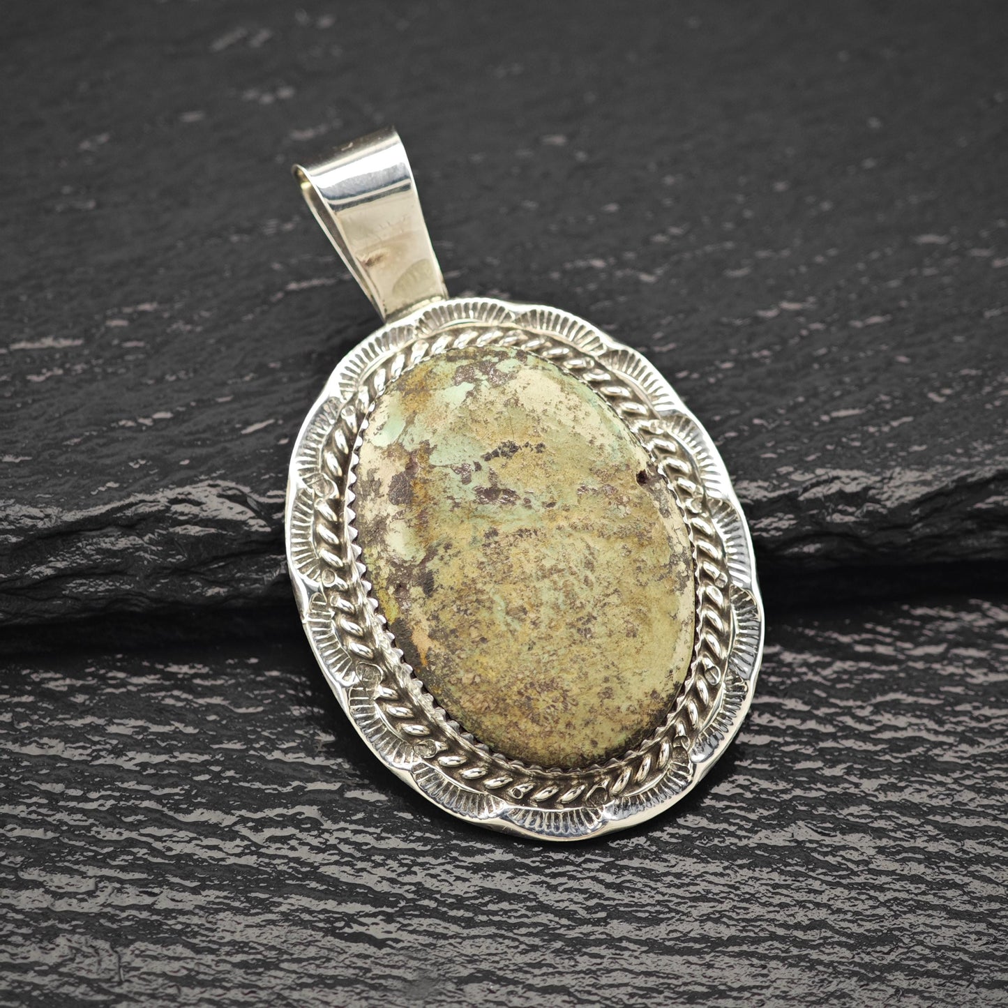 Native Green Turquoise Pendant Sterling Silver P2812