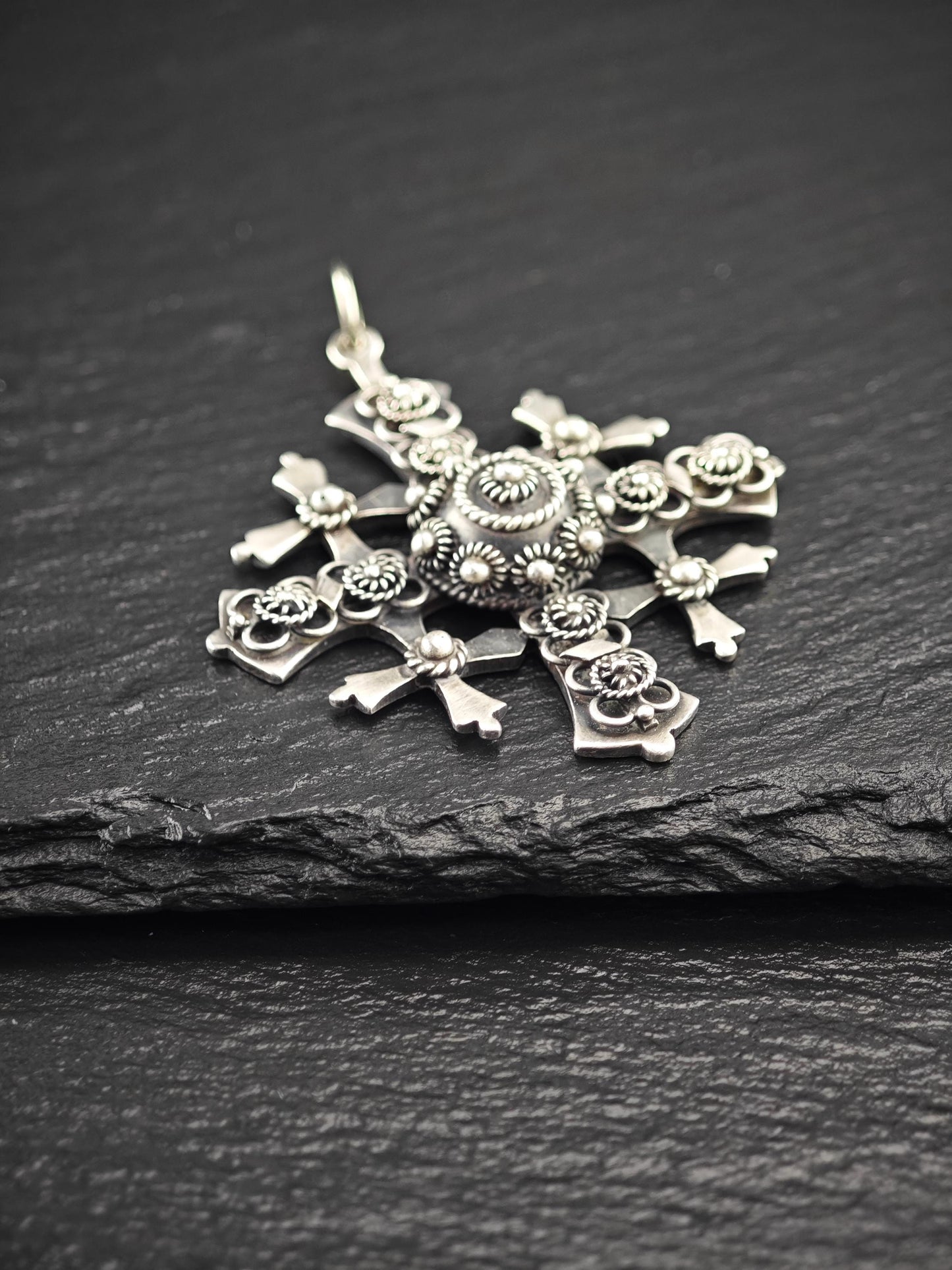 Large Taxco Mexico, Jerusalem Cross Pendant Sterling Silver P2744