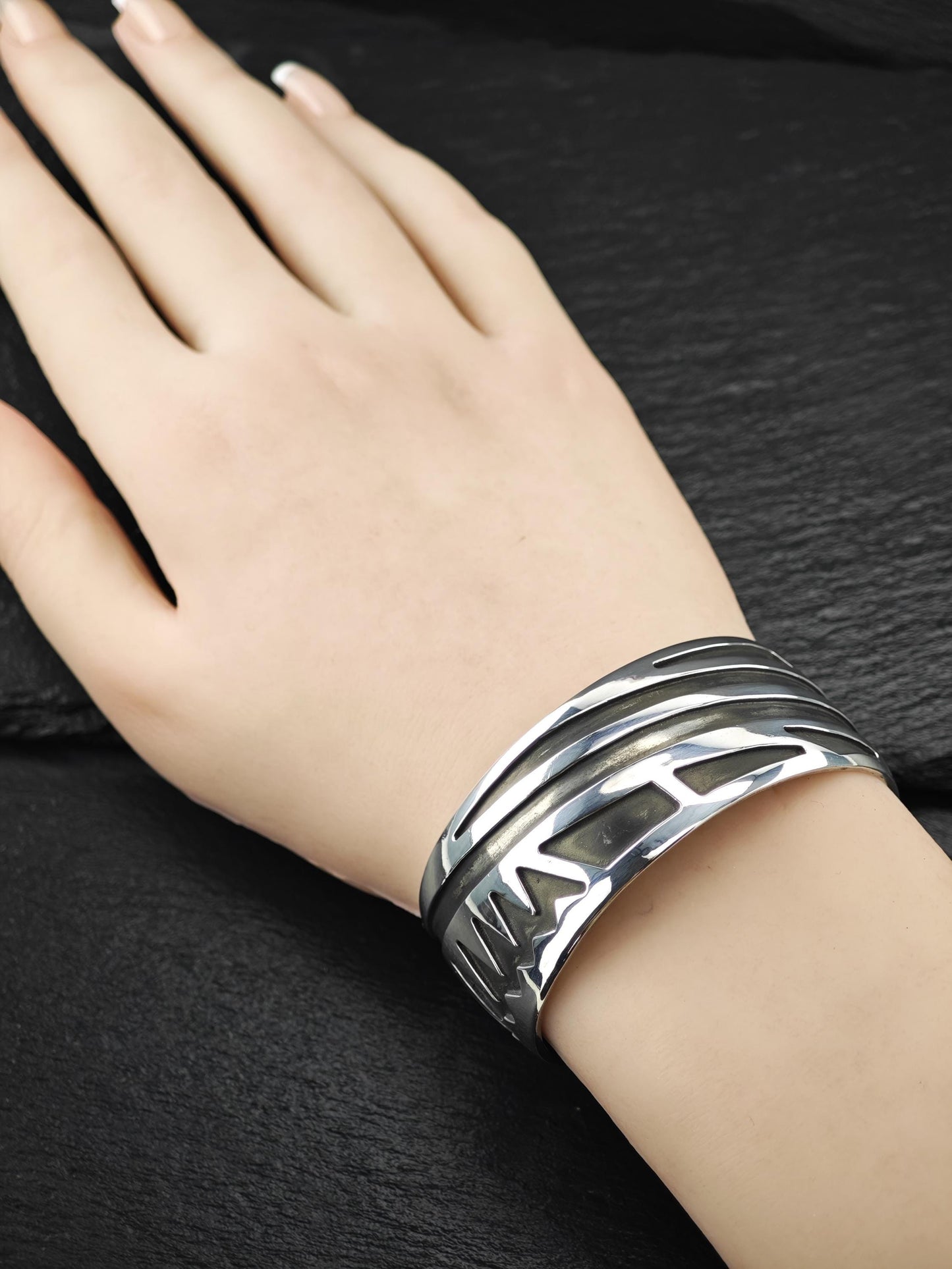 Native American Overlay, Cuff Bracelet Sterling Silver