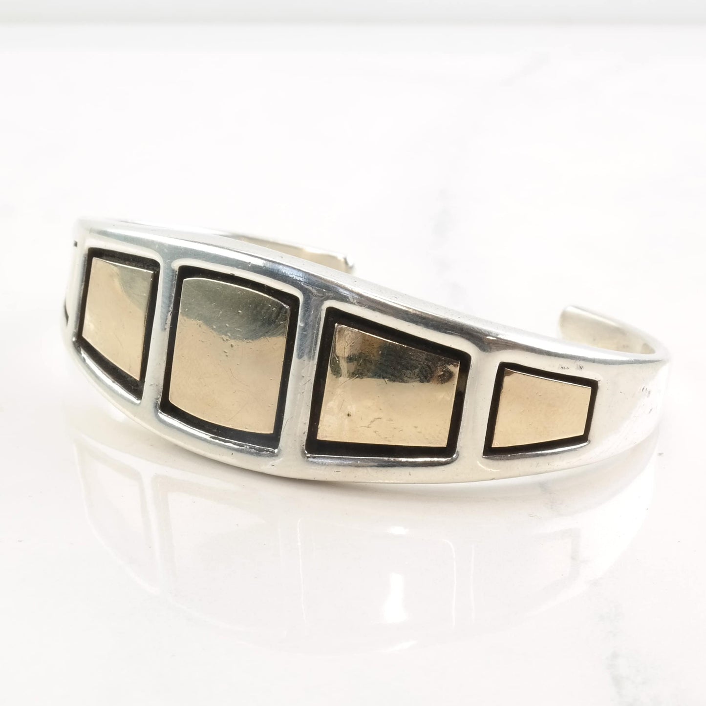 Native American Sterling Silver Cuff Bracelet 14k Gold Accent