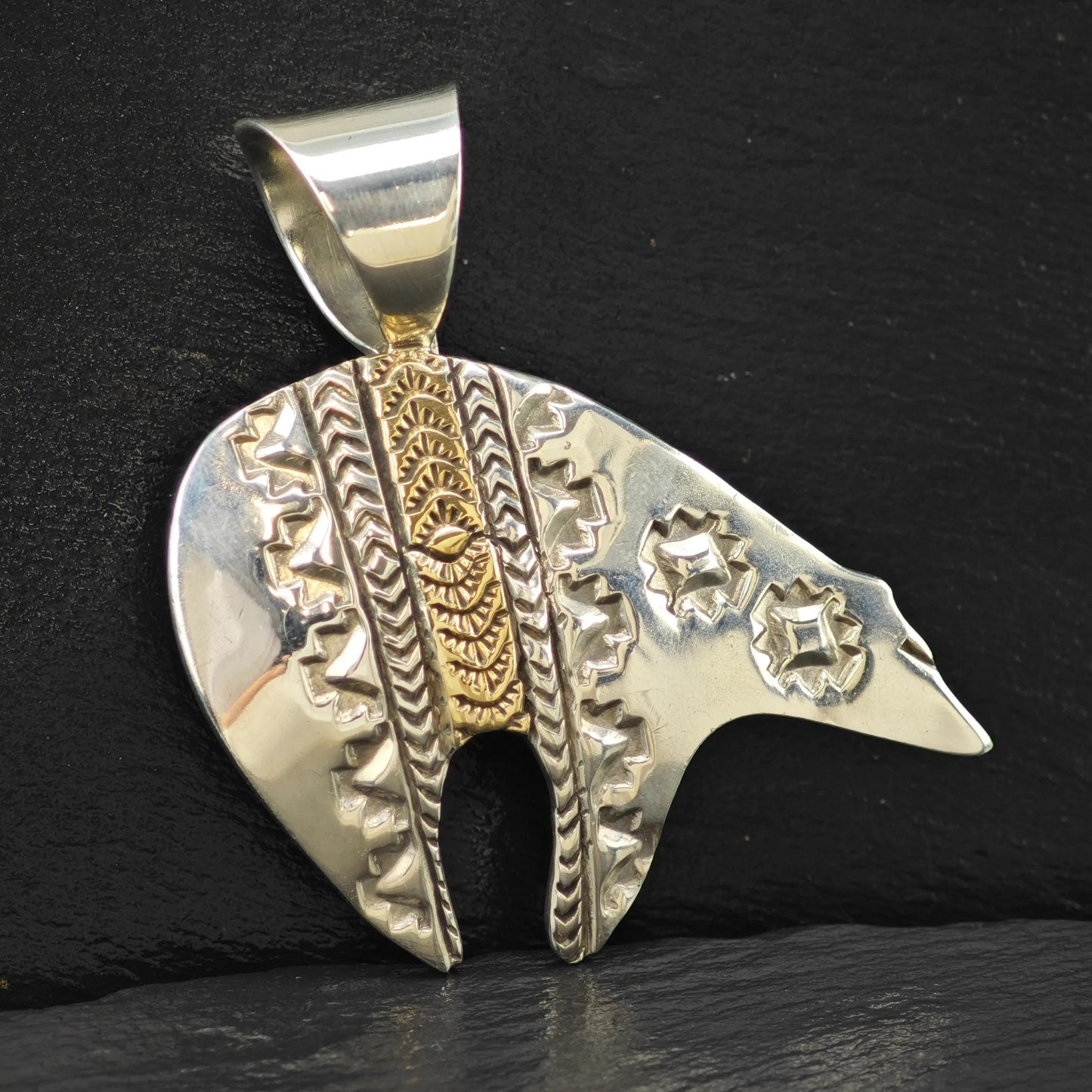 Native American Bear 14K Gold Accent Pendant Sterling Silver P2833