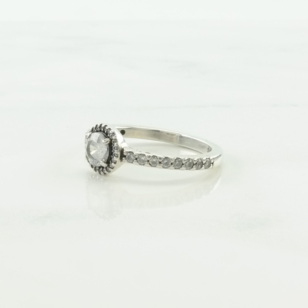 Pandora Silver Ring CZ Halo Sterling Size 6 3/4