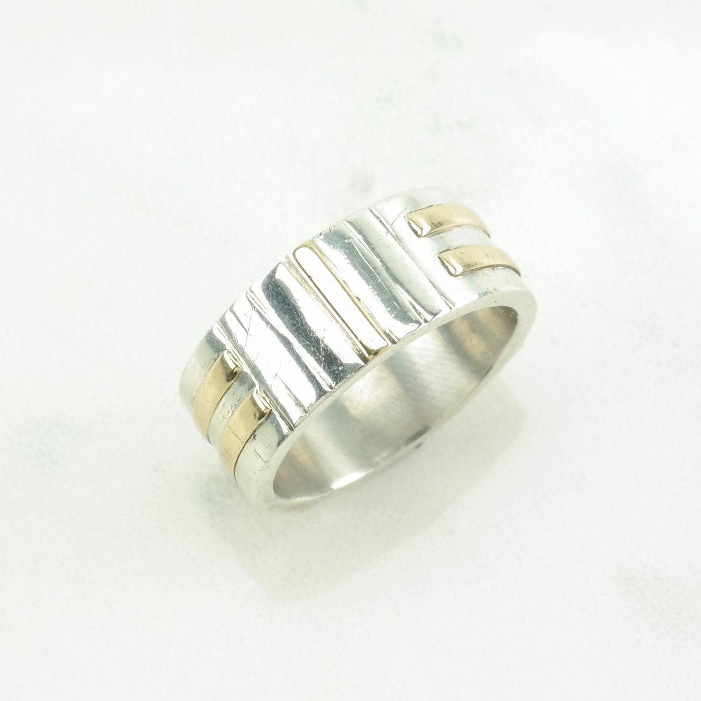 Ruff Silver Ring Band Gold Toned Accents Sterling Size 6 1/2