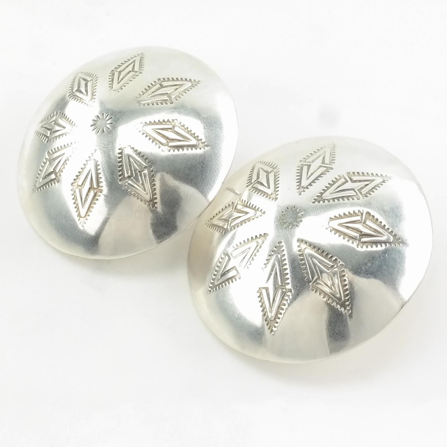 Vintage Sterling Silver Stud Earrings Large Dome Stamped, Shield Native American