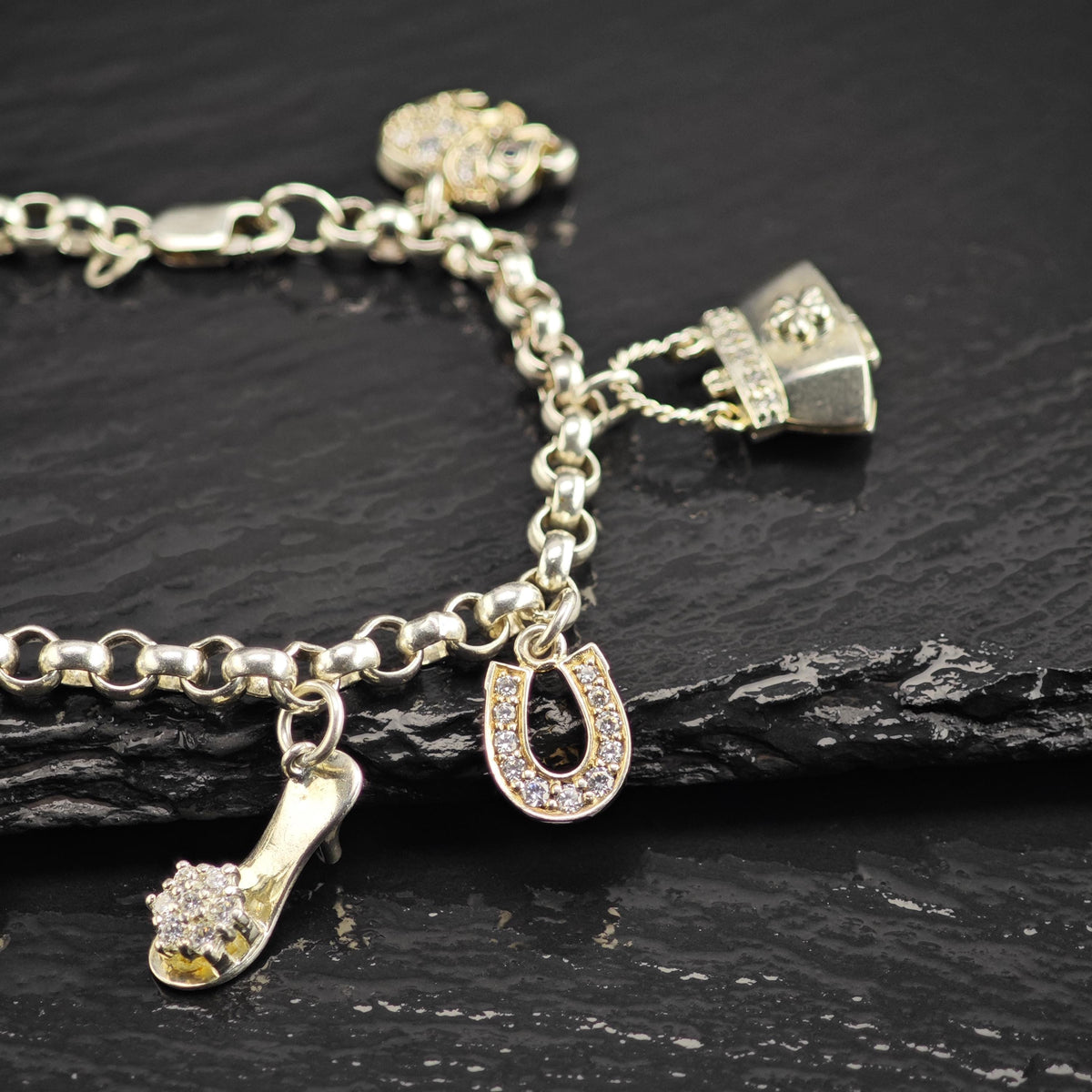 Charm Sterling Silver Bracelet Sz 6 3/4" BR3161