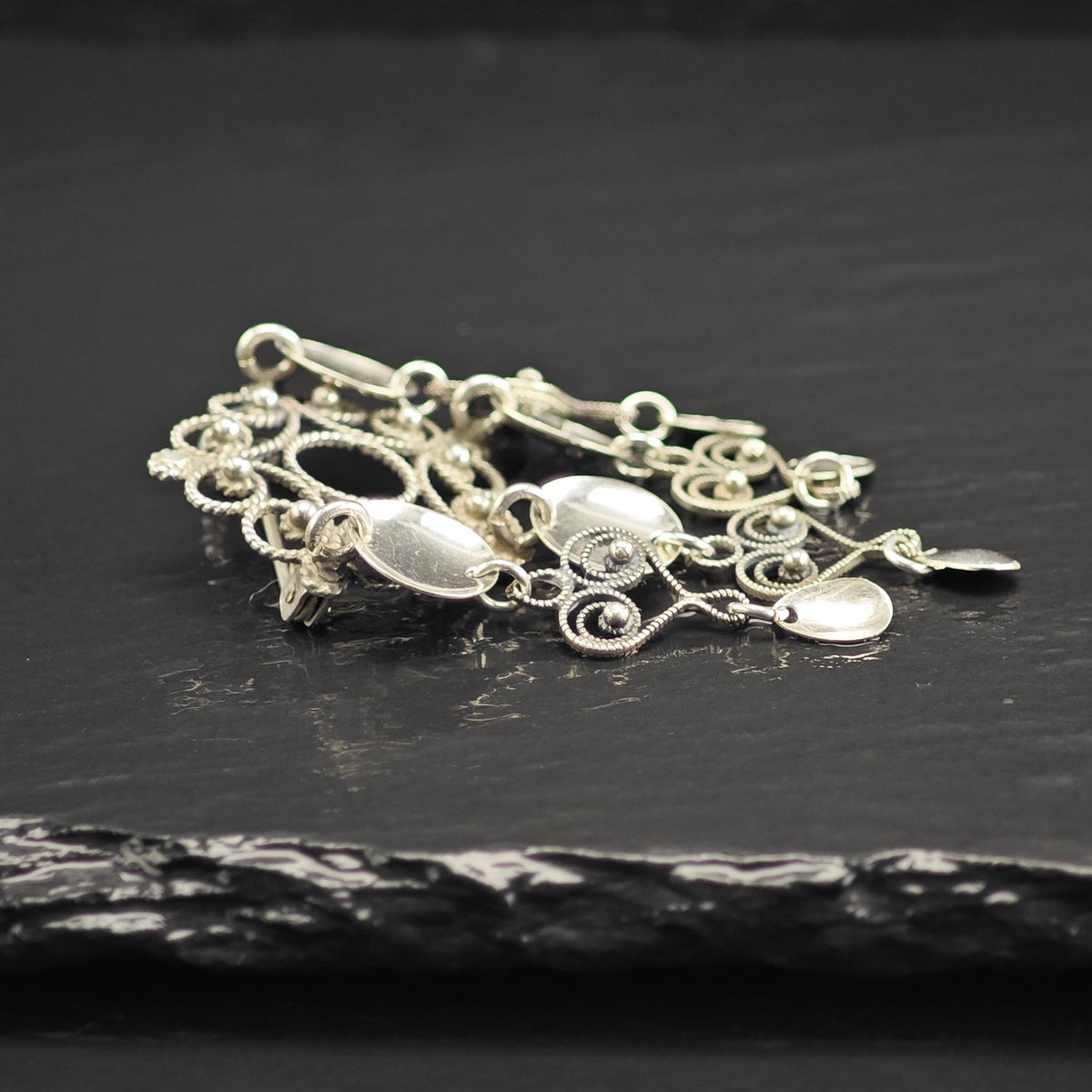 Scandinavian Dangle Hearts Sterling Silver Brooch B2266