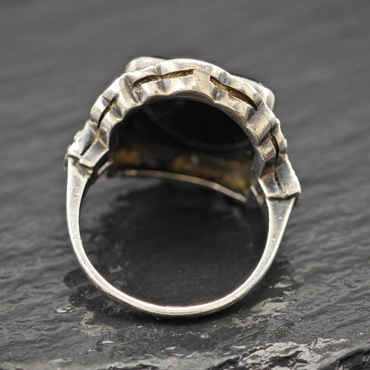 Art Deco Hematite Marcasite Ring Sterling Silver Sz 5 1/4 R6151