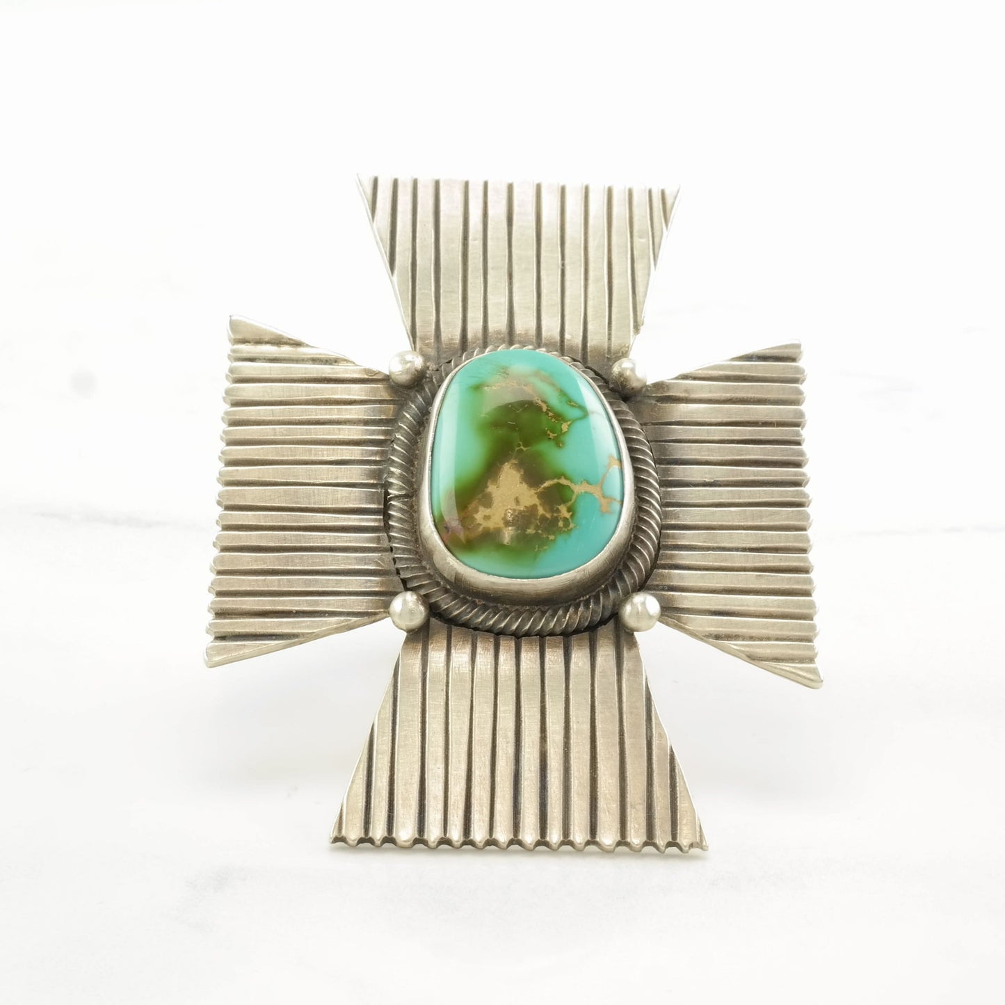 Native American Silver Ring Large Turquoise Cross Sterling Size 7 3/4