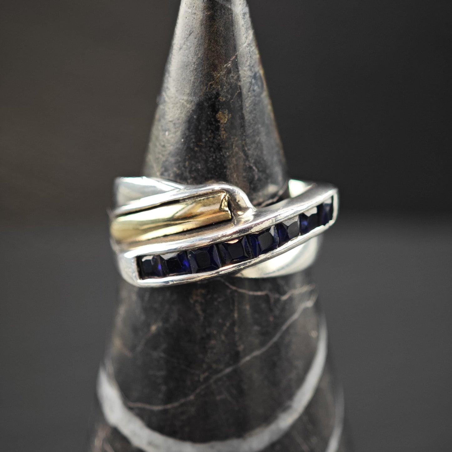 Sapphire Gold Accent Ring Sterling Silver Sz 6 1/4