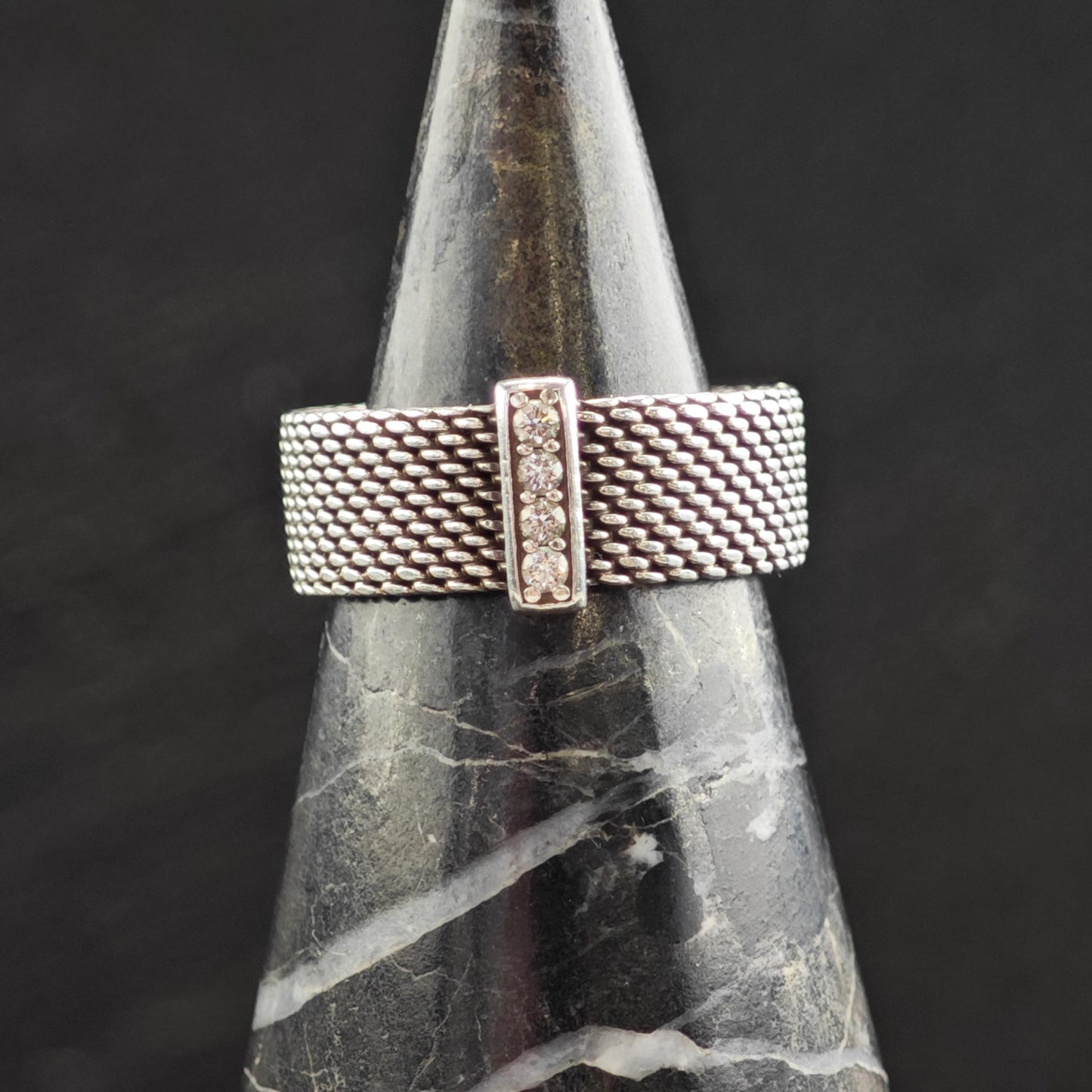 Vintage Tiffany & Co. Diamond Somerset Mesh Sterling Silver Ring Sz 5 1/4 R6579