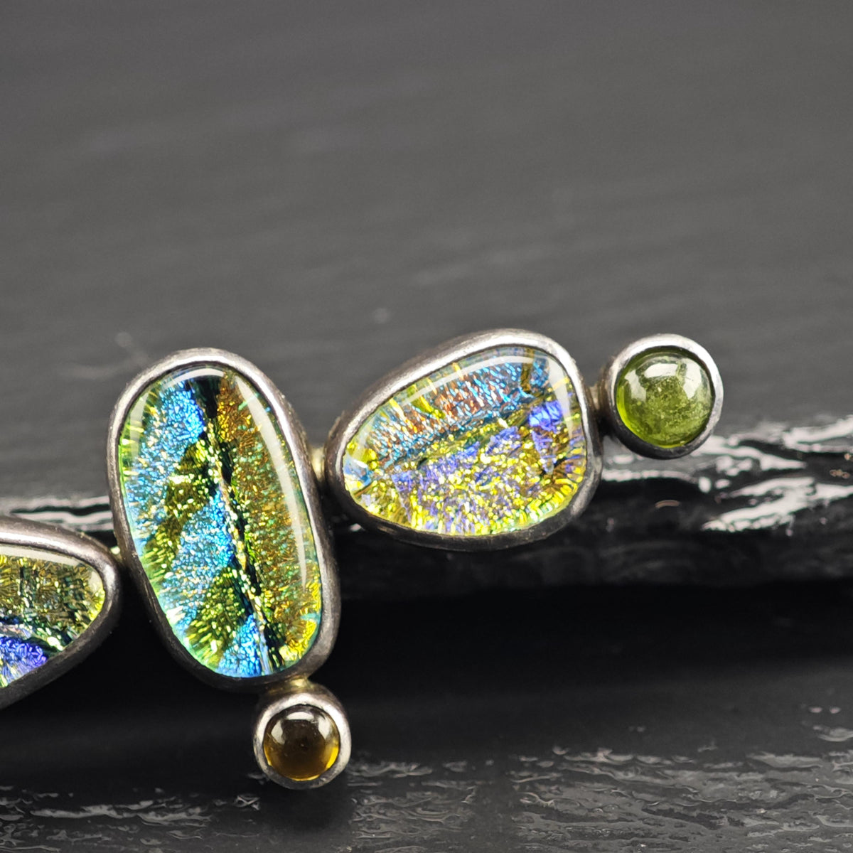 Artisan Dichroic Glass Multicolor Sterling Silver Brooch B2258