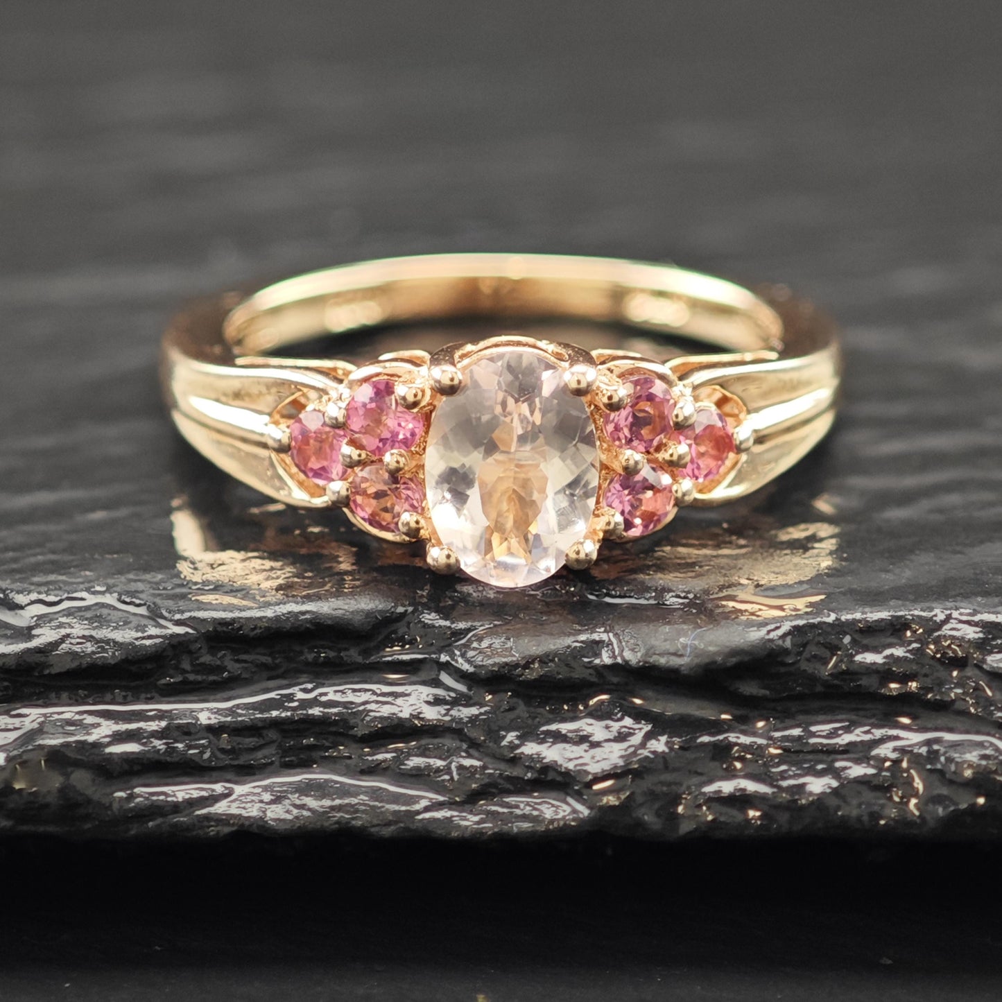 Natural Pink Garnet Rose Gold Plated Ring Sterling Silver Sz 6 R6172