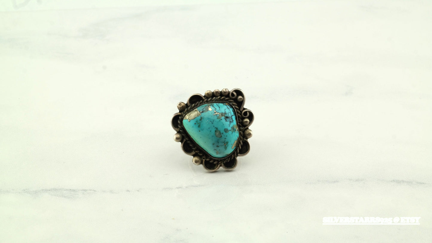 Native American Silver Ring Turquoise Sterling Blue Size 5.5