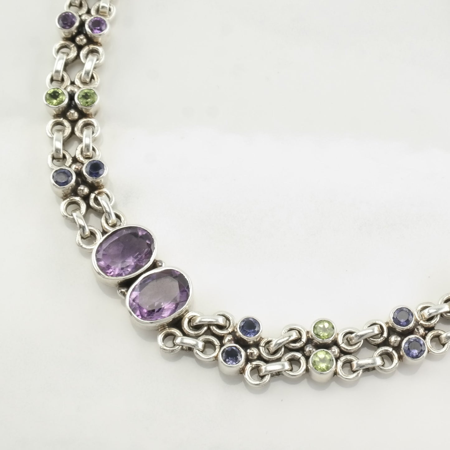 Nicky Butler Sterling Silver Link Bracelet Amethyst, Moonstone, Peridot