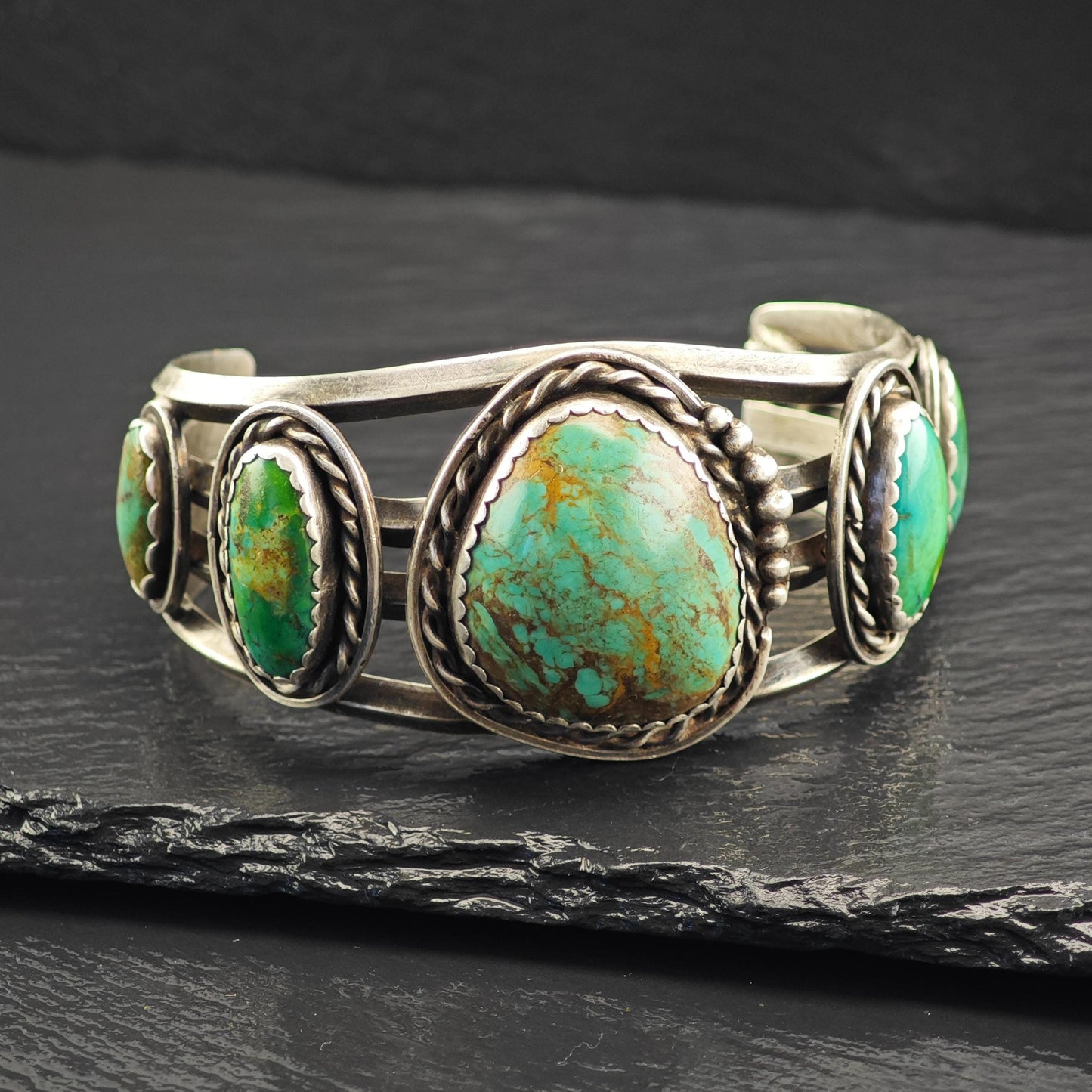Native American Green Turquoise Cuff Bracelet Sterling Silver