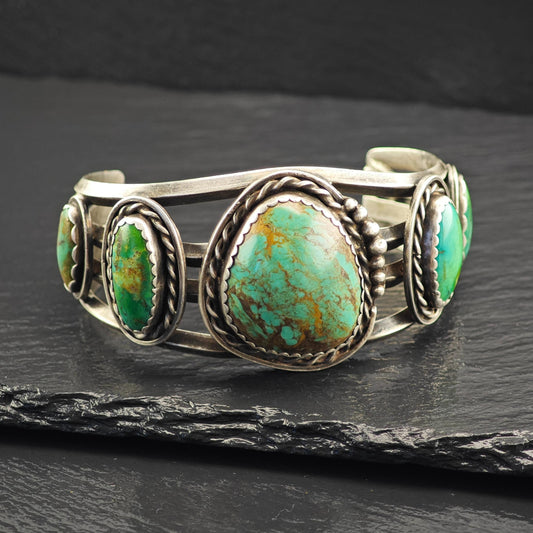 Native American Green Turquoise Cuff Bracelet Sterling Silver