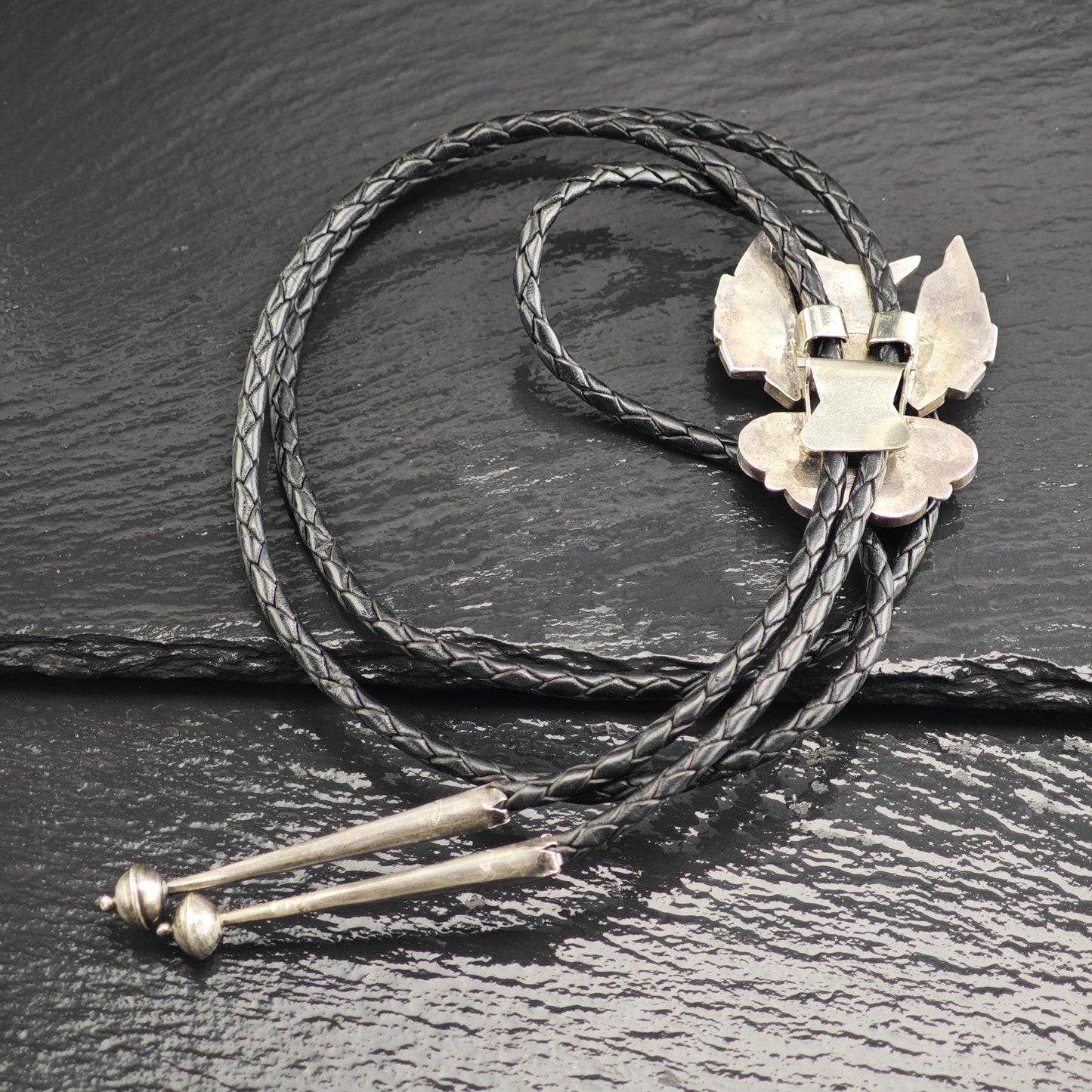 Vintage Native American Sterling Silver, Inlay Thunderbird Bolo Tie Necklace N2744