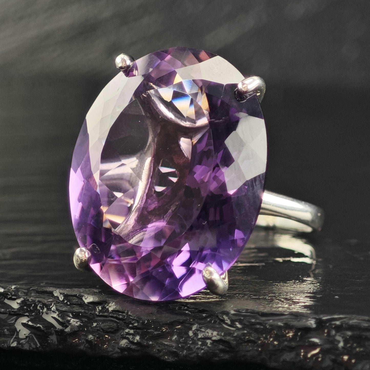 Vintage 50ct Amethyst Sterling Silver Ring Sz 9 R6577