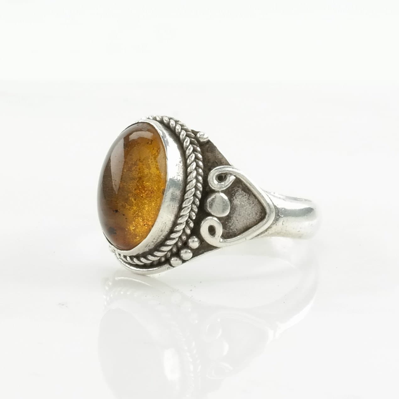 Sterling Silver Ring Amber Orange Size 7 1/2