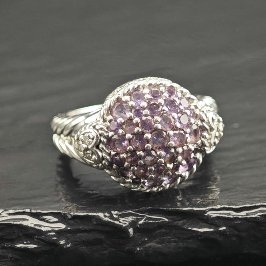 Judith Ripka Amethyst Cluster, CZ Sterling Silver Ring Sz 6 R6757