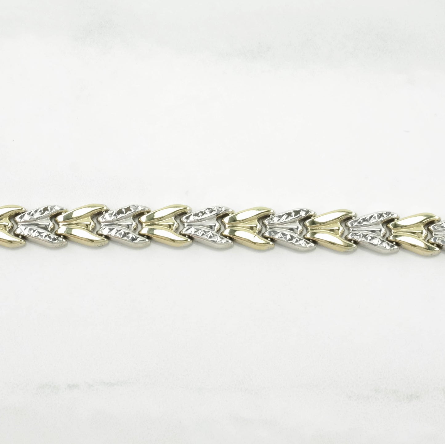 Sterling Silver Link Bracelet Alternating Links Gold Fill Accent