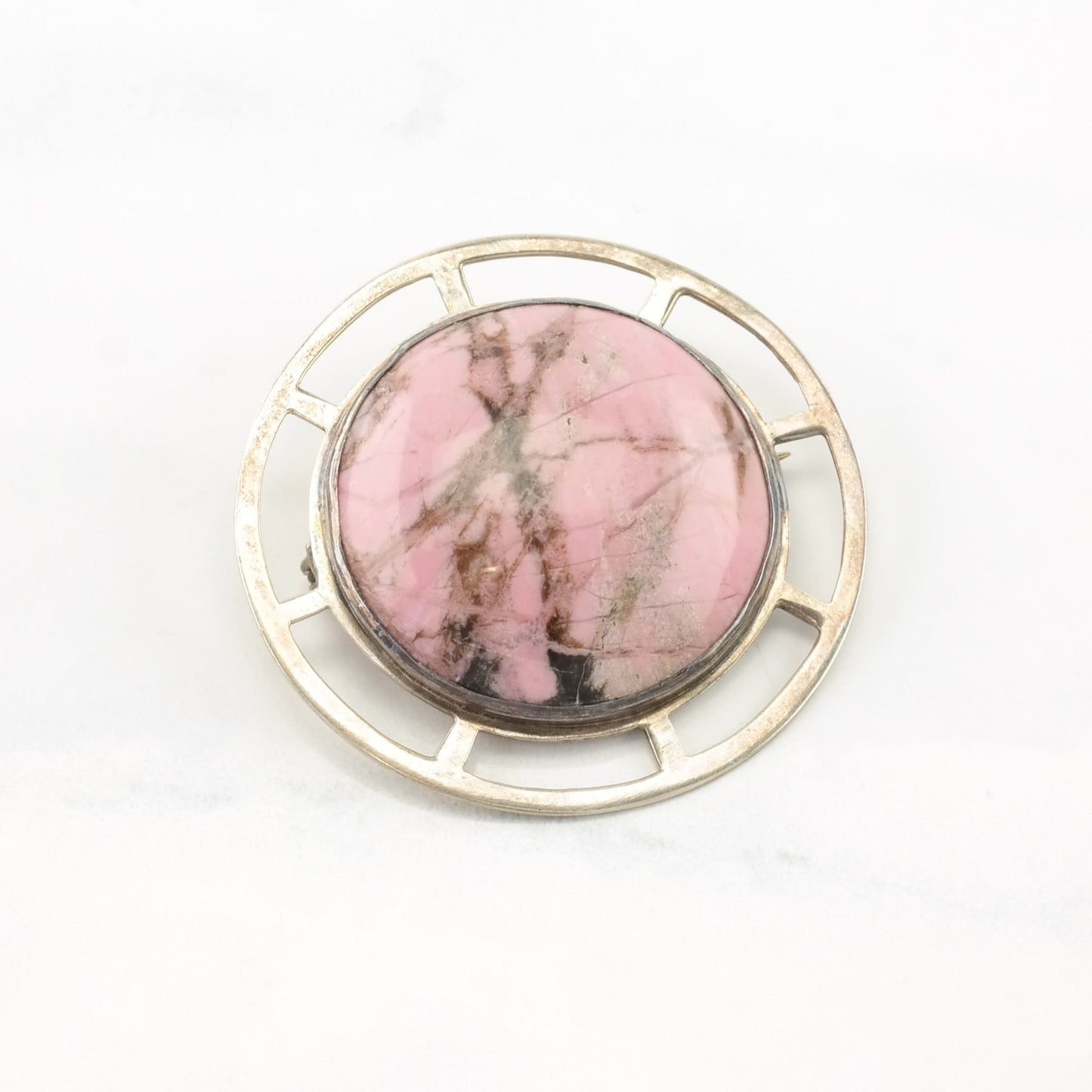 Choice MCM Style Sterling Silver Brooch Pink Rhodonite