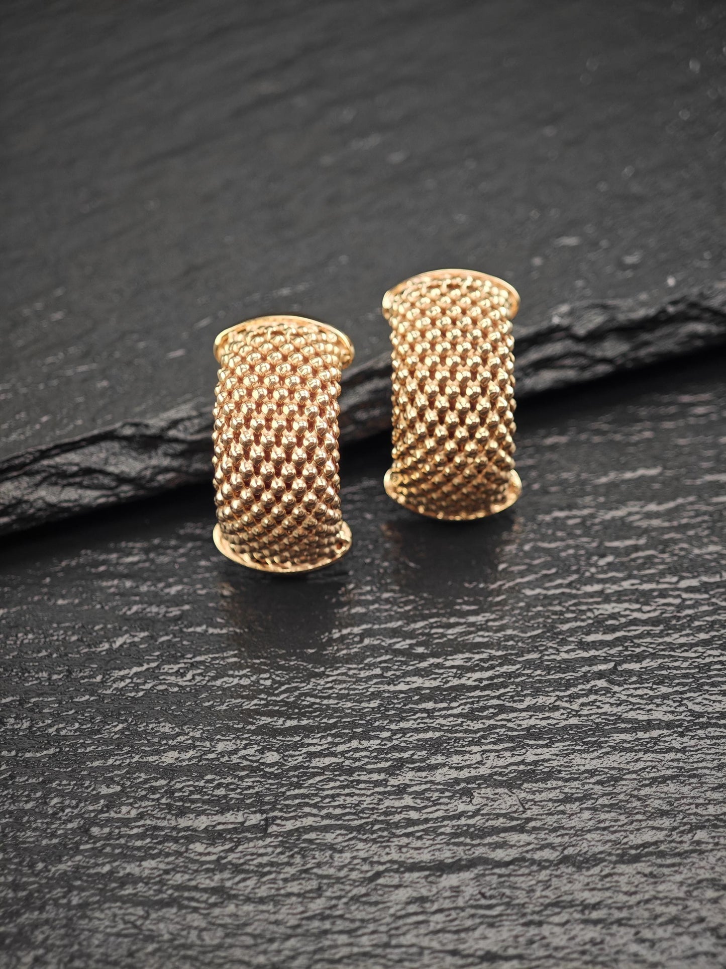 Italy Rose Gold Mesh C Hoop Sterling Silver Omega Back Earrings