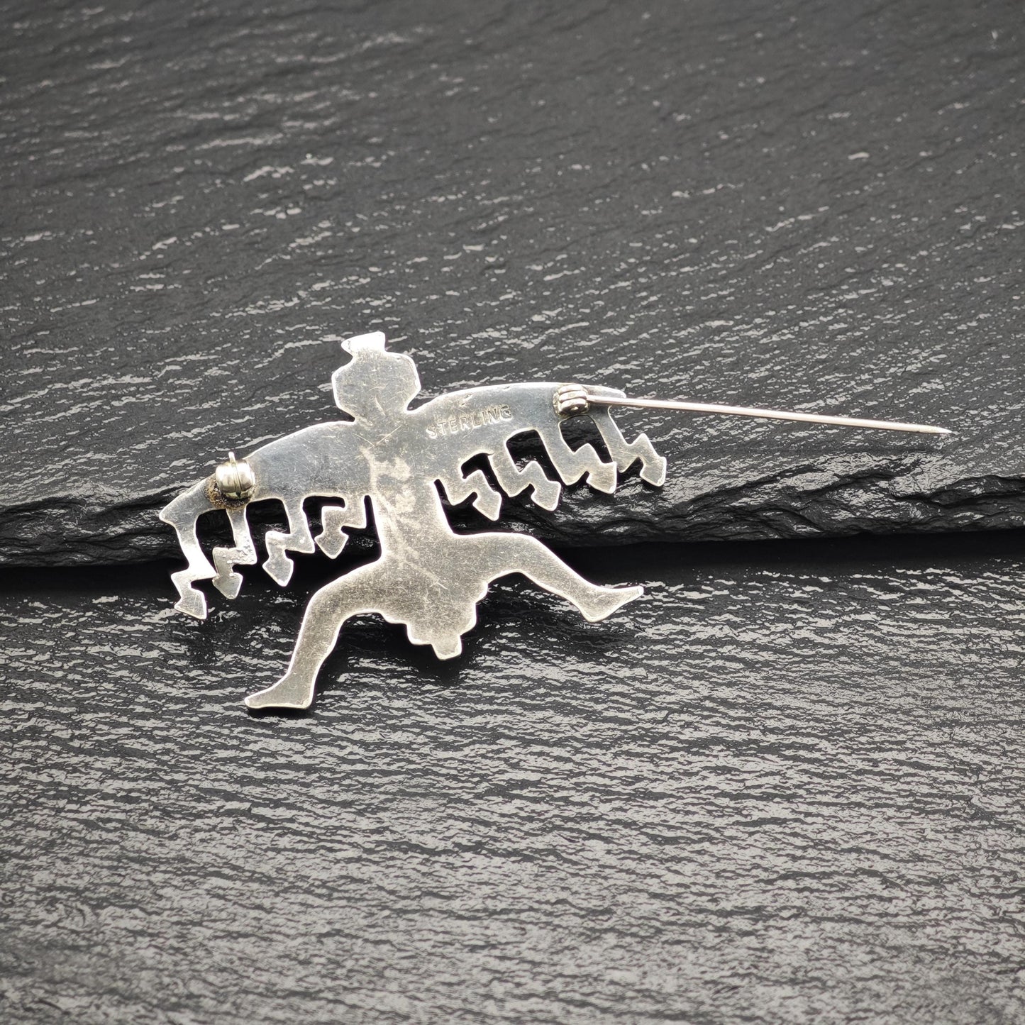Vintage Native American Sterling Silver Knifewing Brooch Sandcast Design