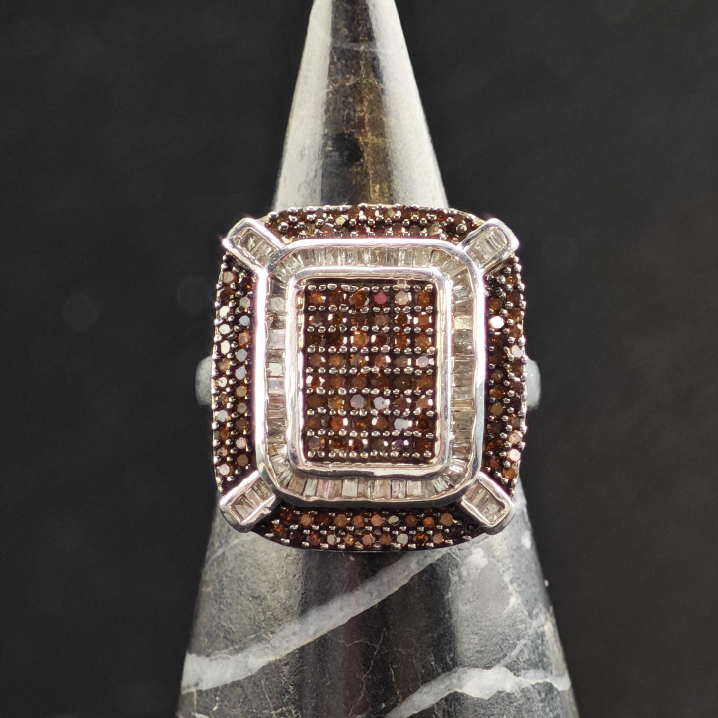 1 cttw Brown & White Diamond Sterling Silver Ring Sz 6 R6573