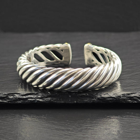 David Yurman Wide Cuff Bracelet 15mm 18k Gold Accent Sterling Silver