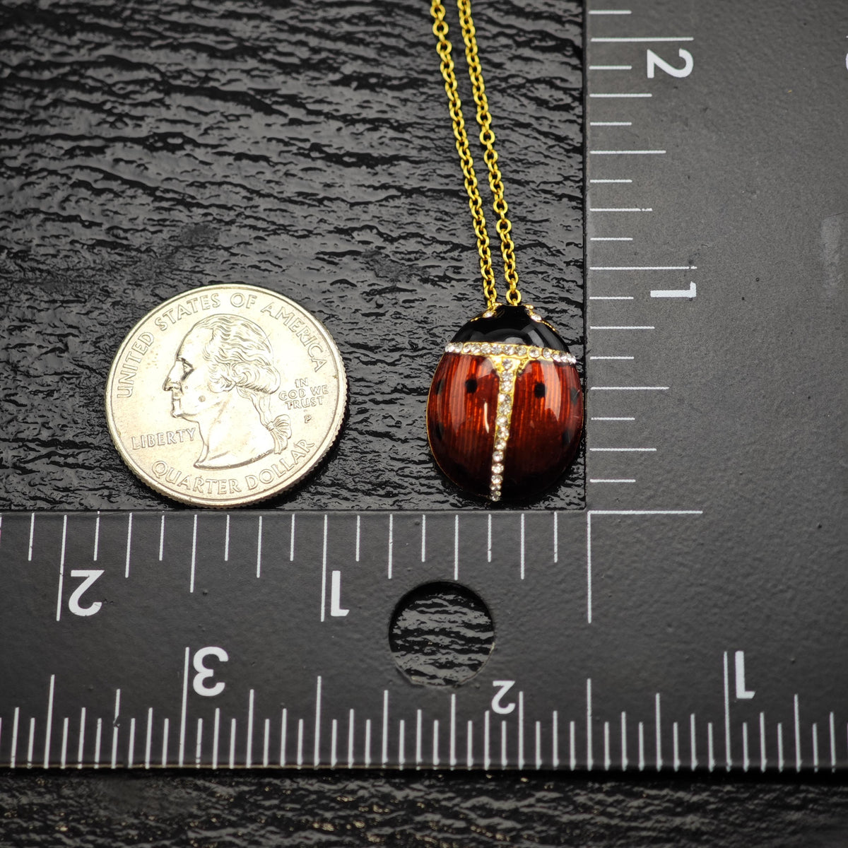 MMA Enamel CZ Lady Bug Gold-Plated Sterling Silver Pendant & Chain P3084