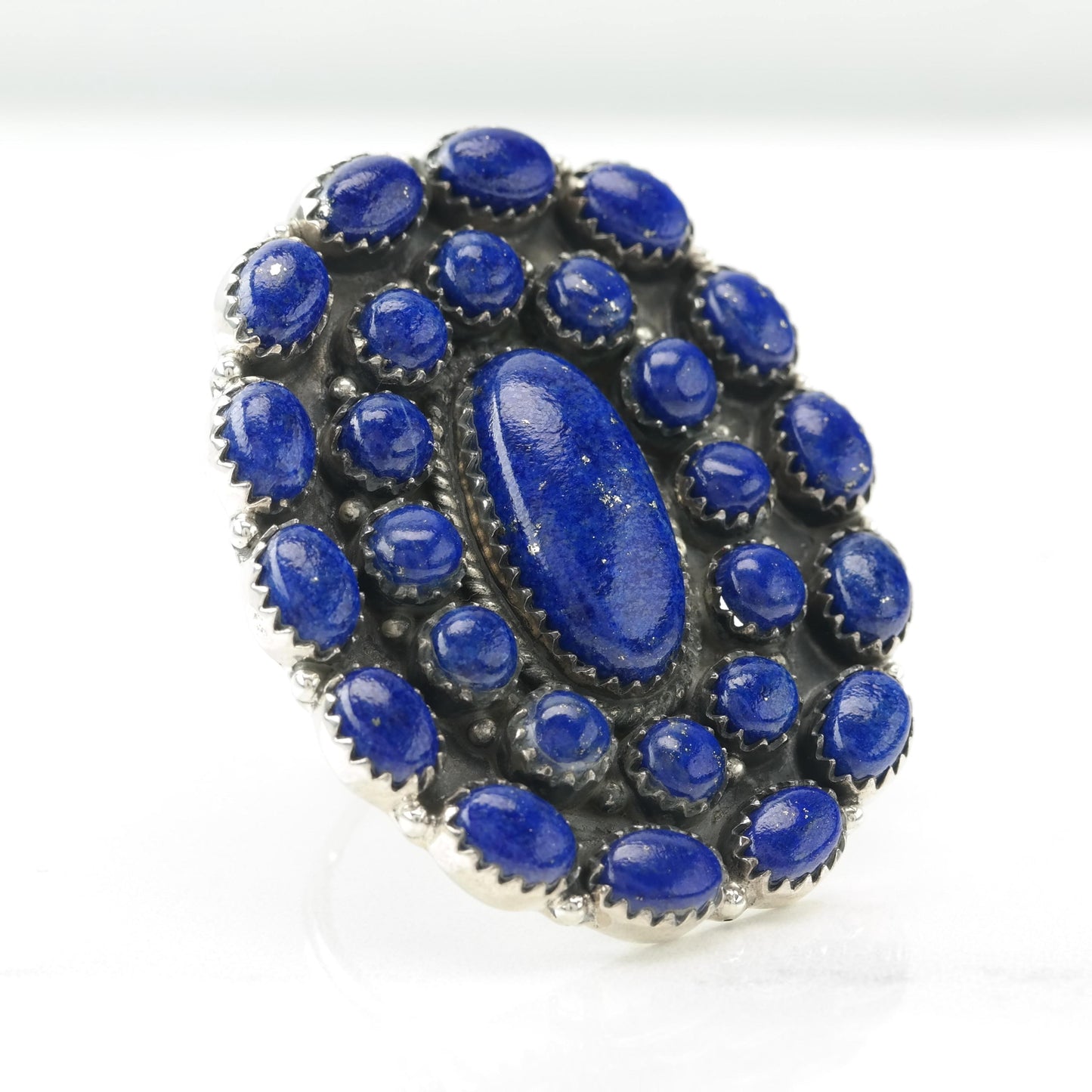 Vintage Large Lapis Lazuli Sterling Silver Ring Blue Adjustable