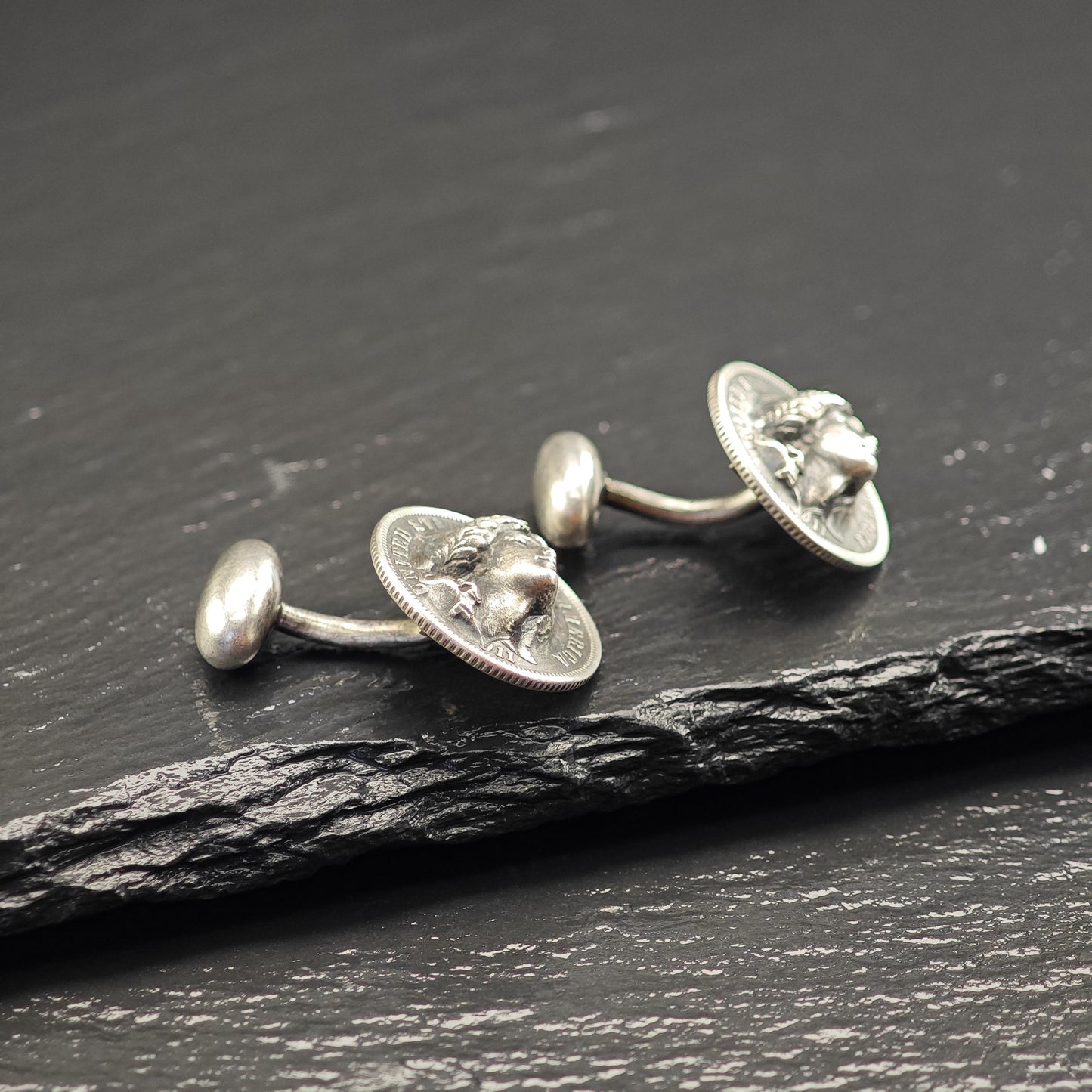 Sterling Silver Cufflinks with Dime Coin Design Abstract Antique Art Nouveau Style MISC0322