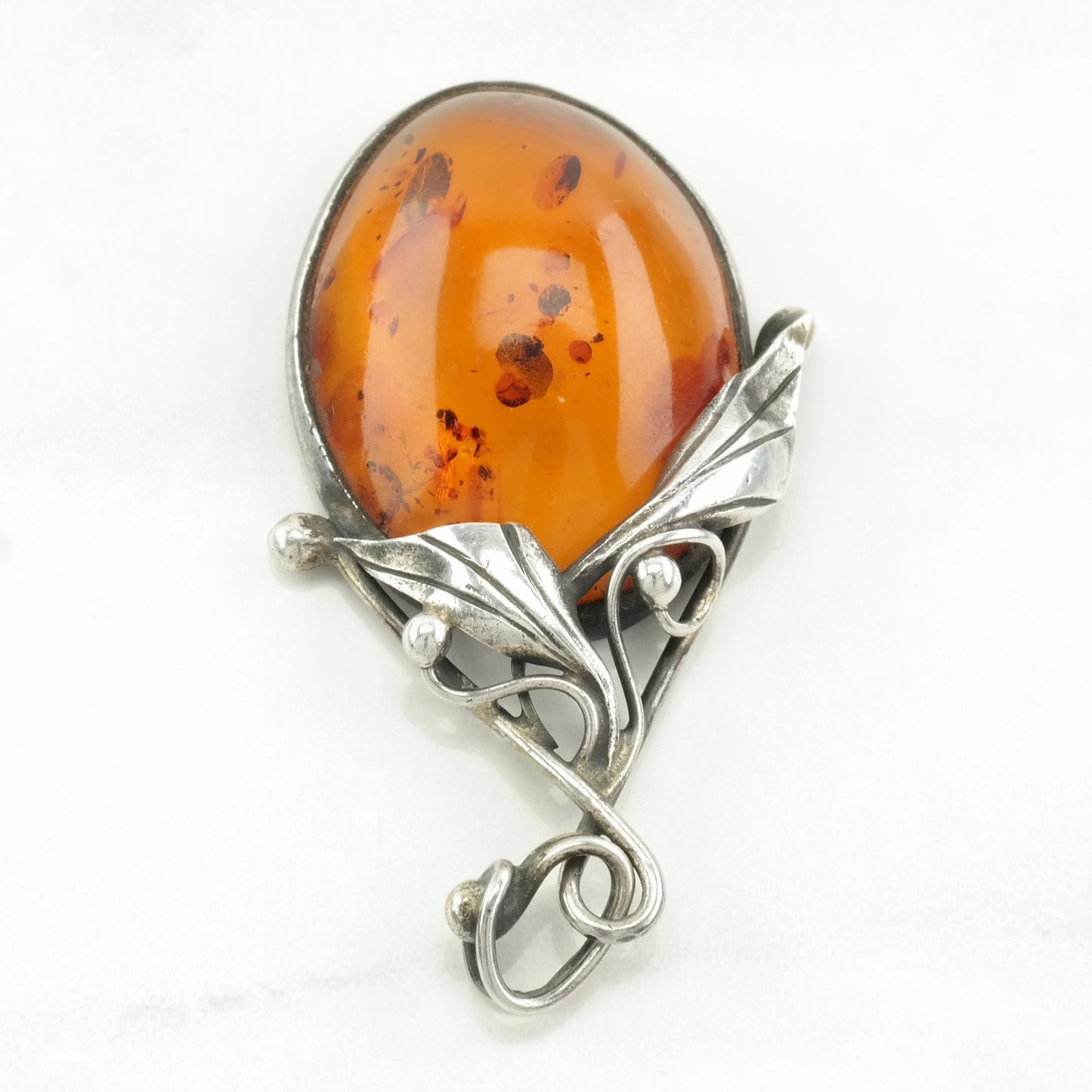 Vintage Baltic Amber, Citrine 18K Gold Accent Sterling Silver Pendant