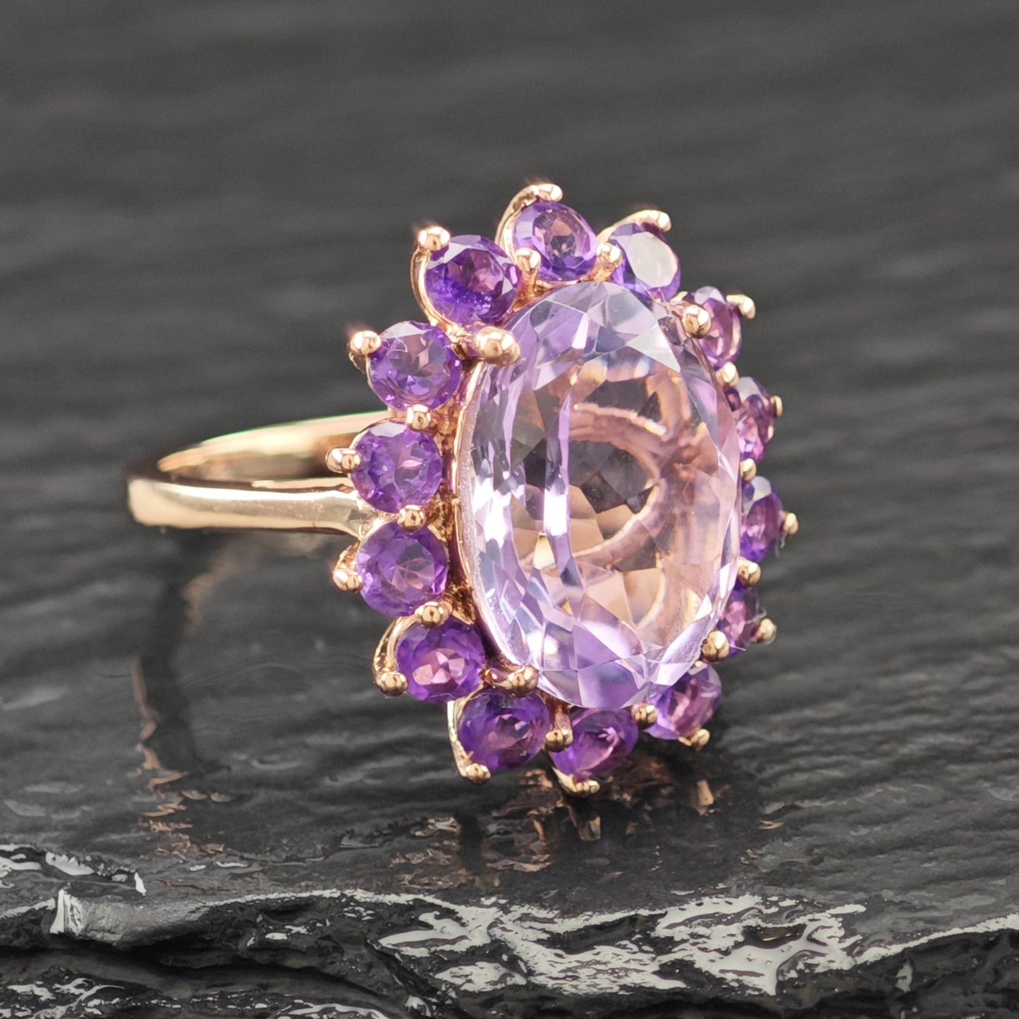 Floral Amethyst 14K Rose Gold Plated Ring Sterling Silver Sz 6 1/4 R6166